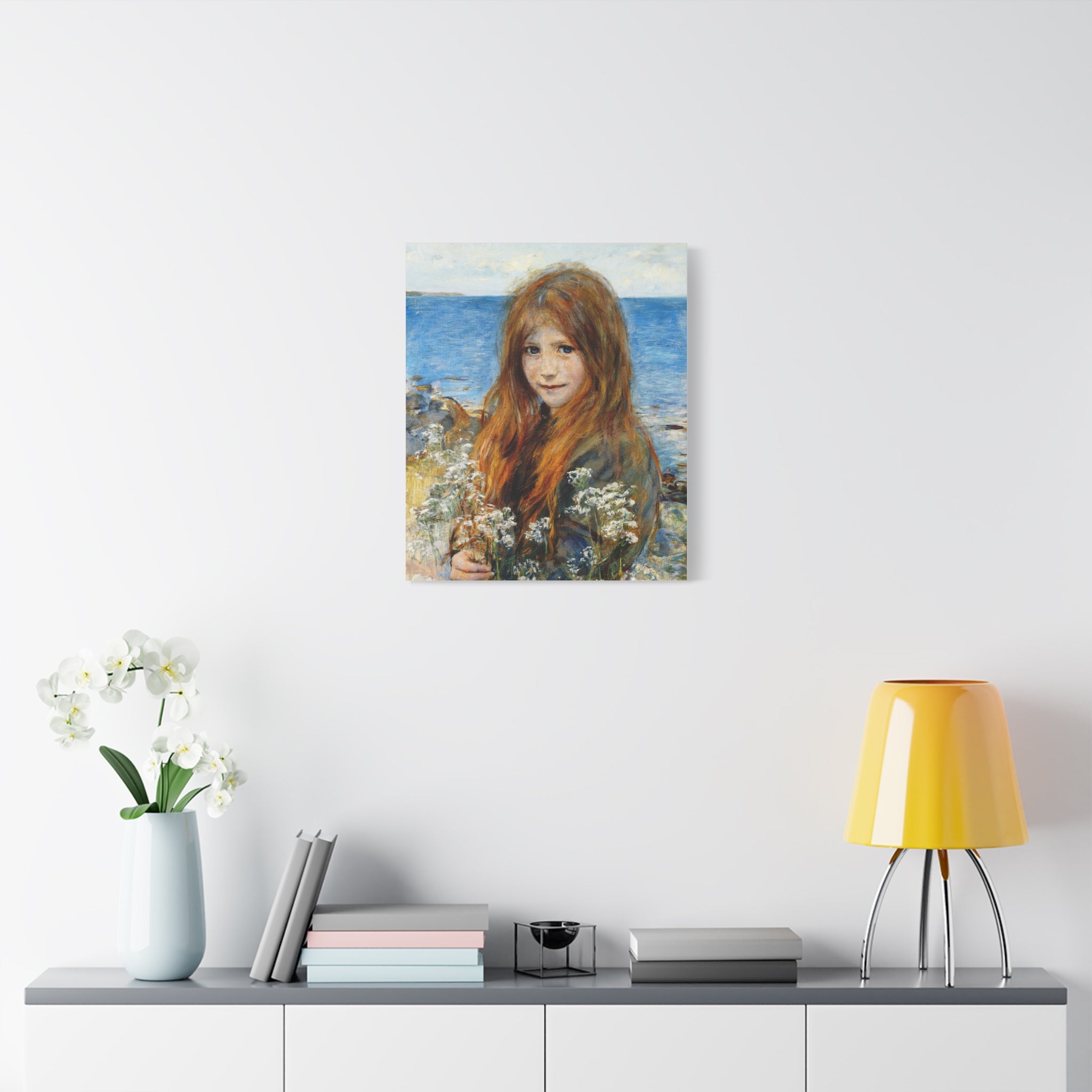 Little girl on the beach by Hans Olaf Heyerdahl Matte Canvas Wall Art Print