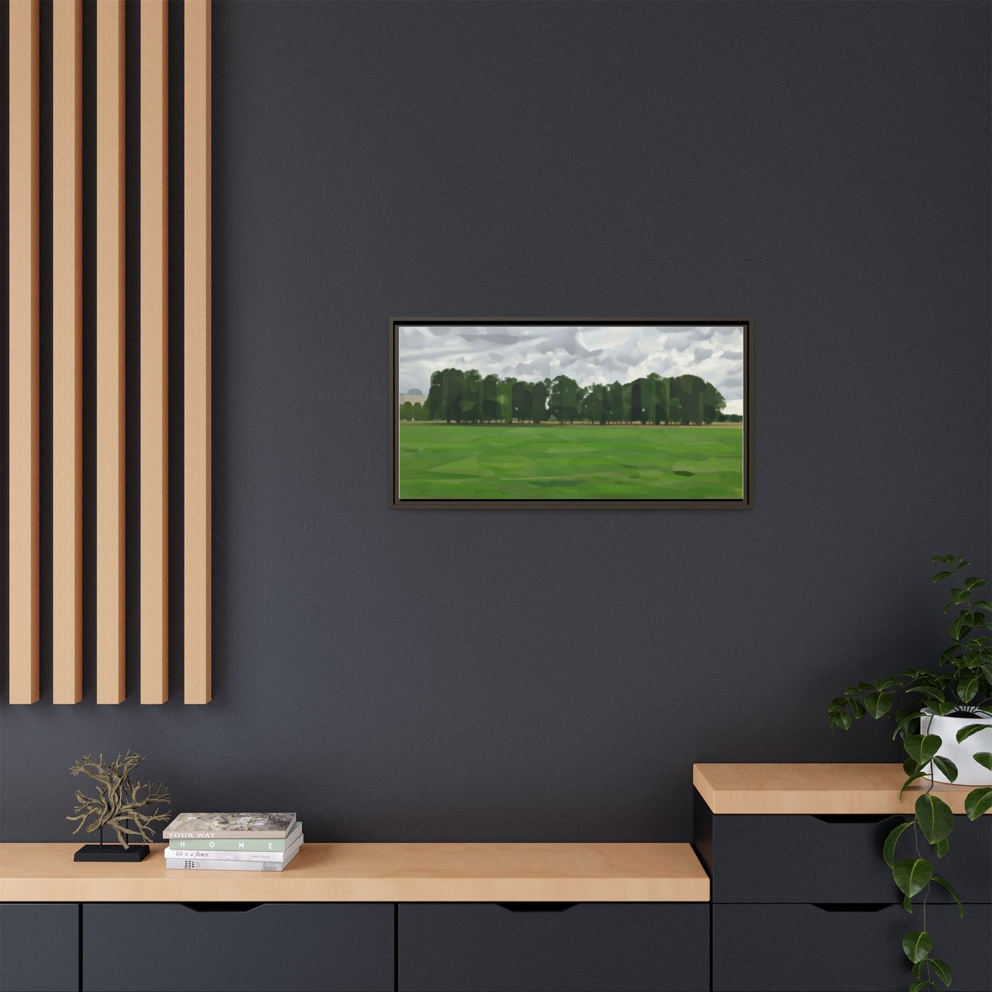 Framed Matte Canvas Print — Minimalist Green Landscape Art