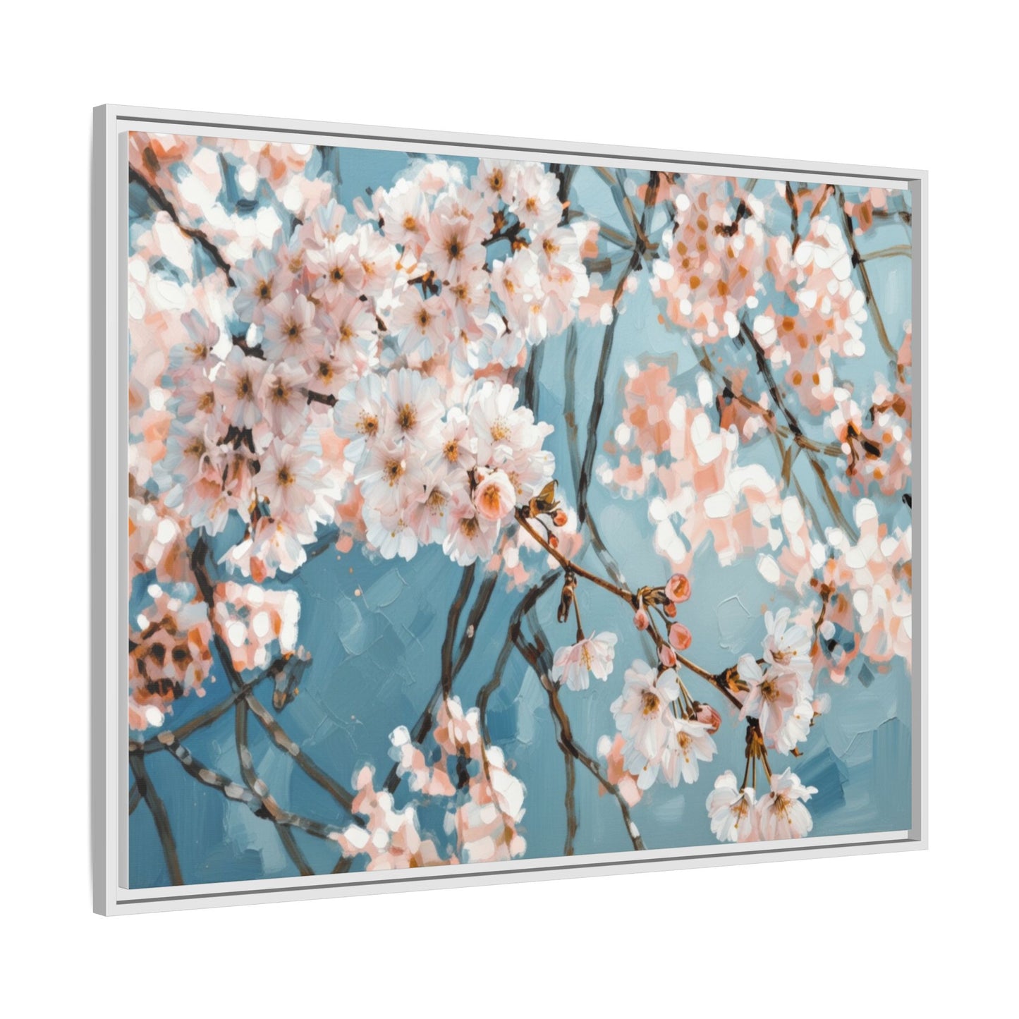 Framed Cherry Blossom Matte Canvas Print — Soft Pink Floral Wall Art