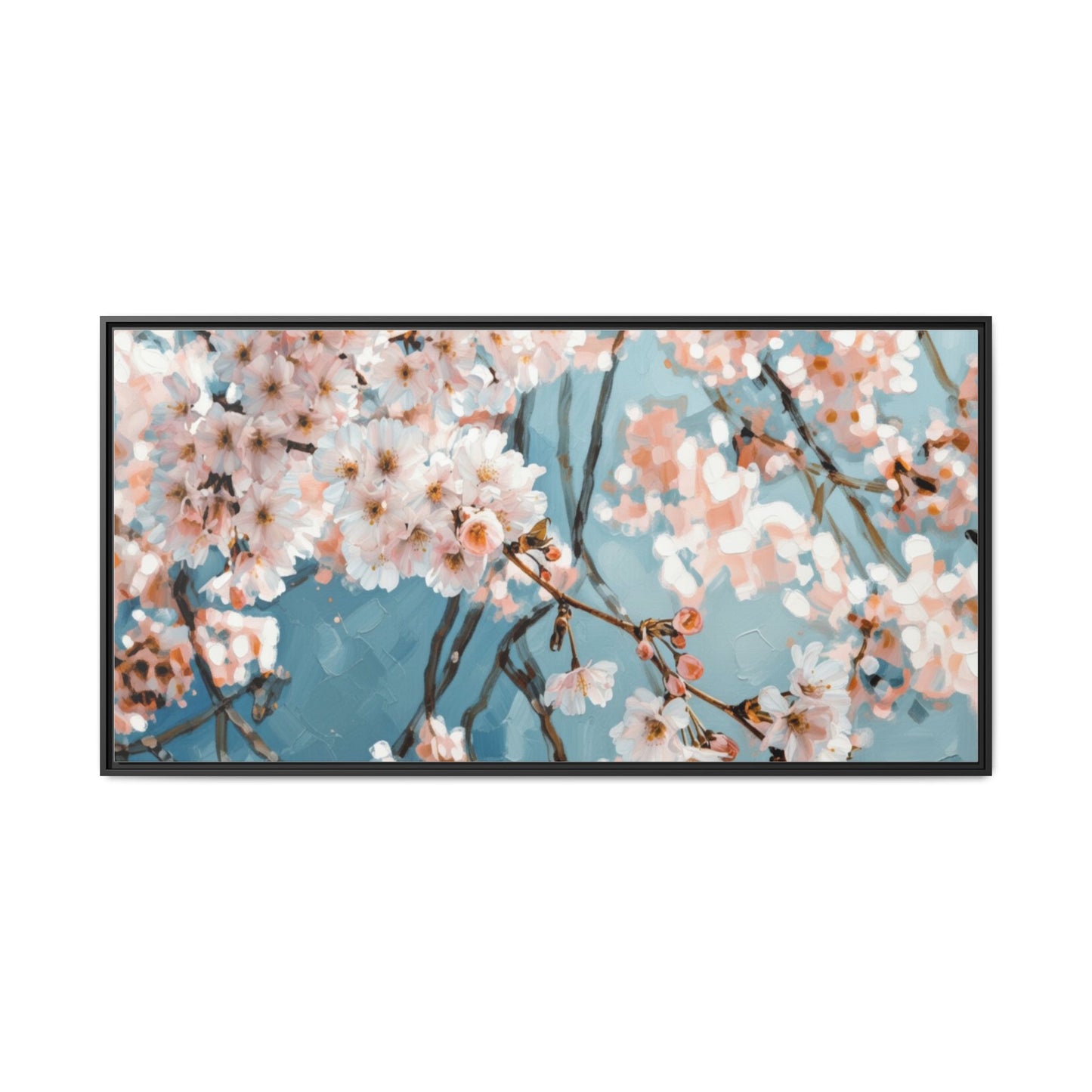 Framed Cherry Blossom Matte Canvas Print — Soft Pink Floral Wall Art