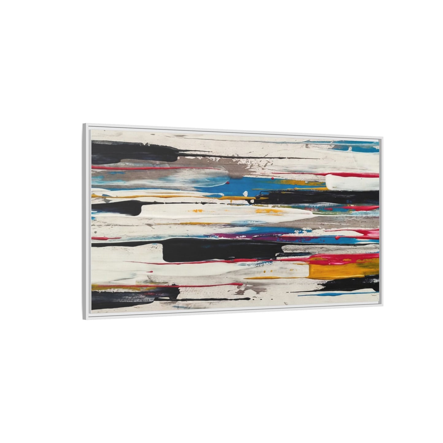 Abstract Multi-Color Framed Canvas Wall Art — Modern Horizontal Brushstroke Print