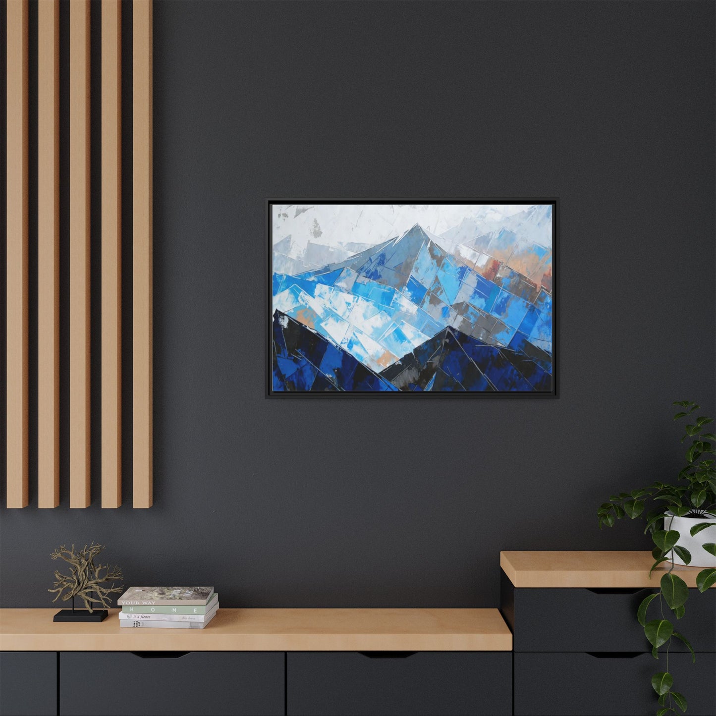 Framed Matte Canvas Blue Mountain Abstract Wall Art