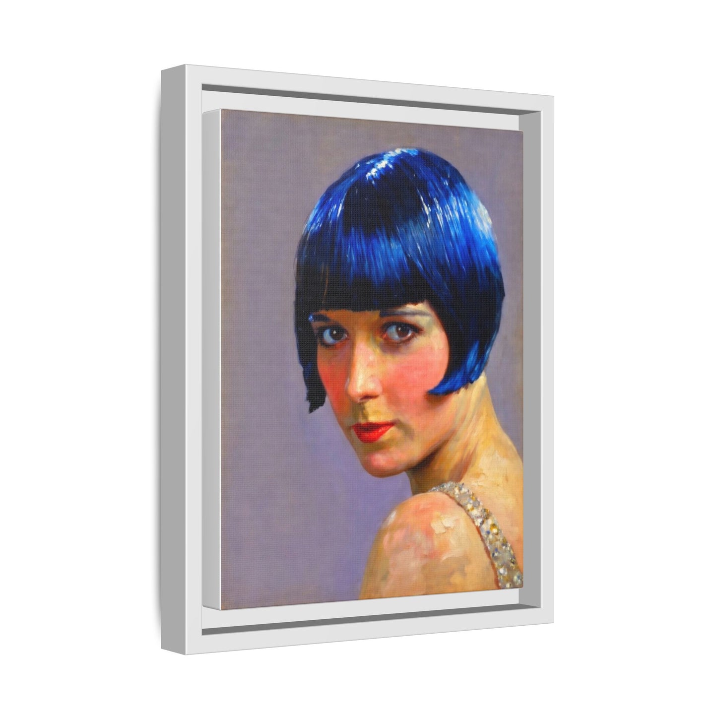 Framed Matte Canvas Art Print — Vintage Portrait with Blue Bob