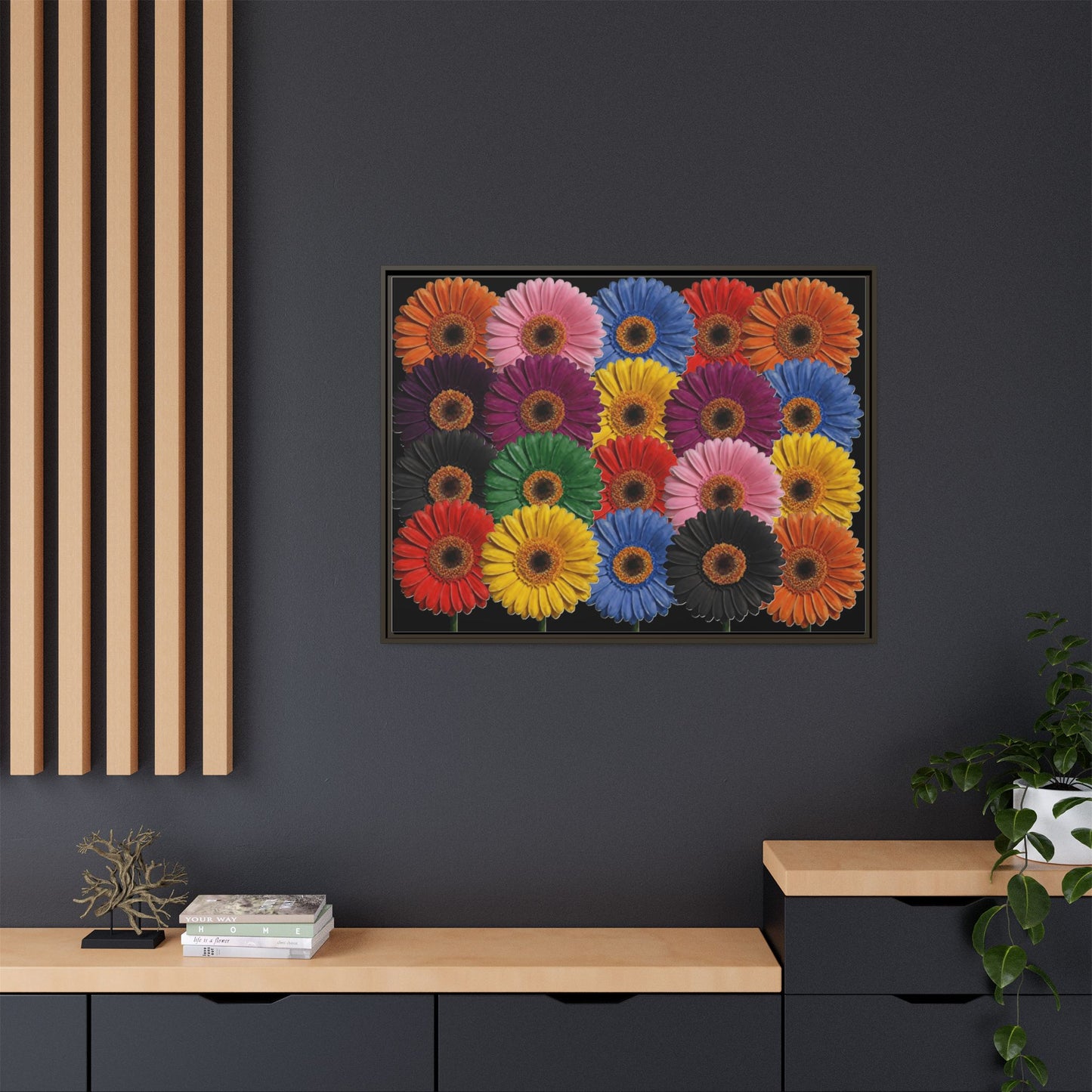 Framed Matte Canvas - Rainbow Gerbera Daisy Wall Art