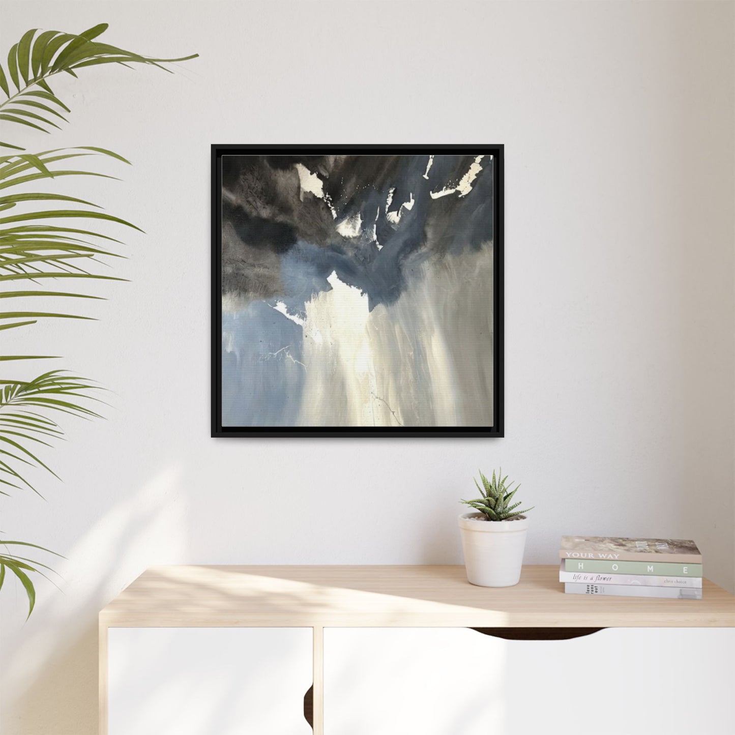 Framed Matte Canvas Art — Moody Abstract Sky Painting