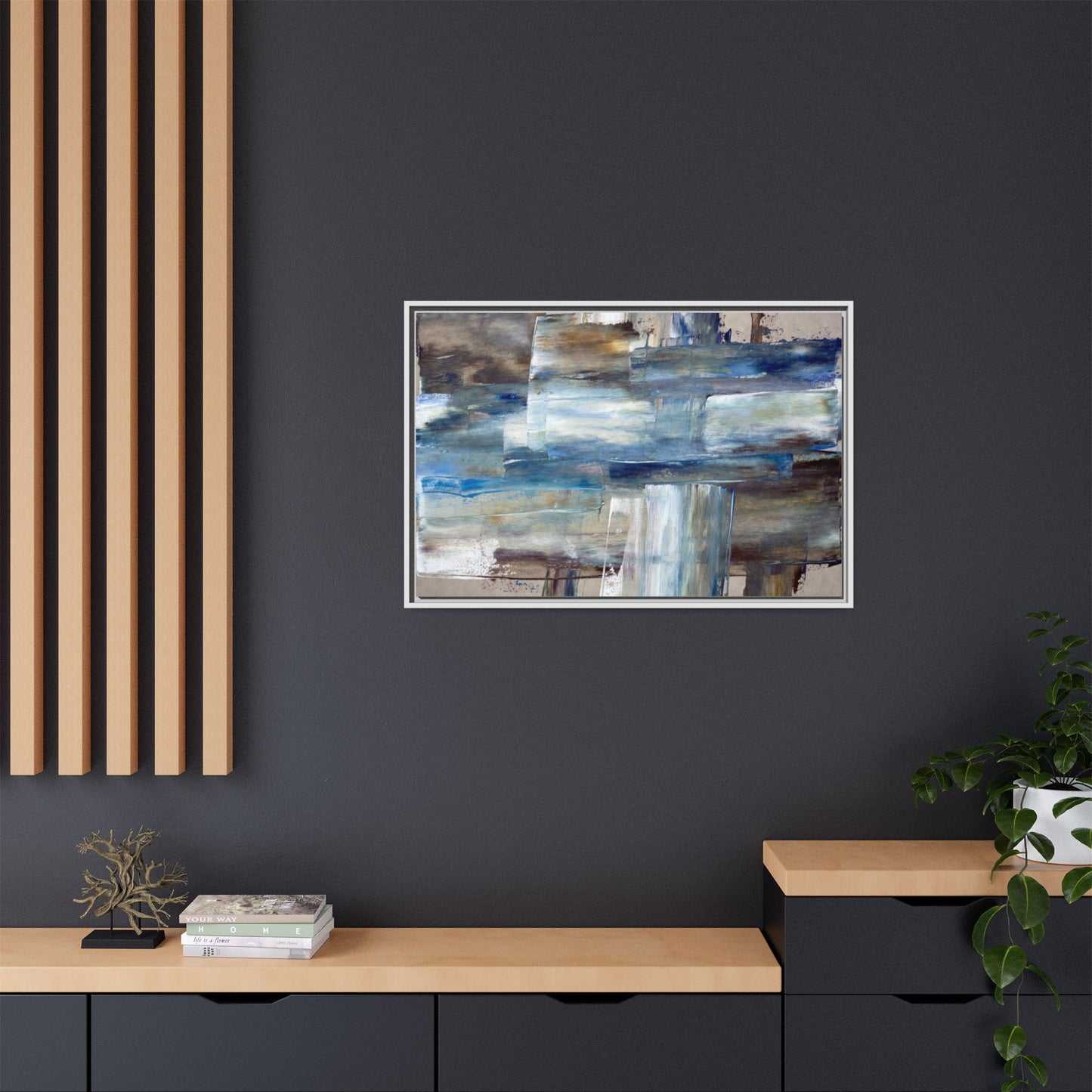 Abstract Blue Coastal Matte Canvas Framed Wall Art
