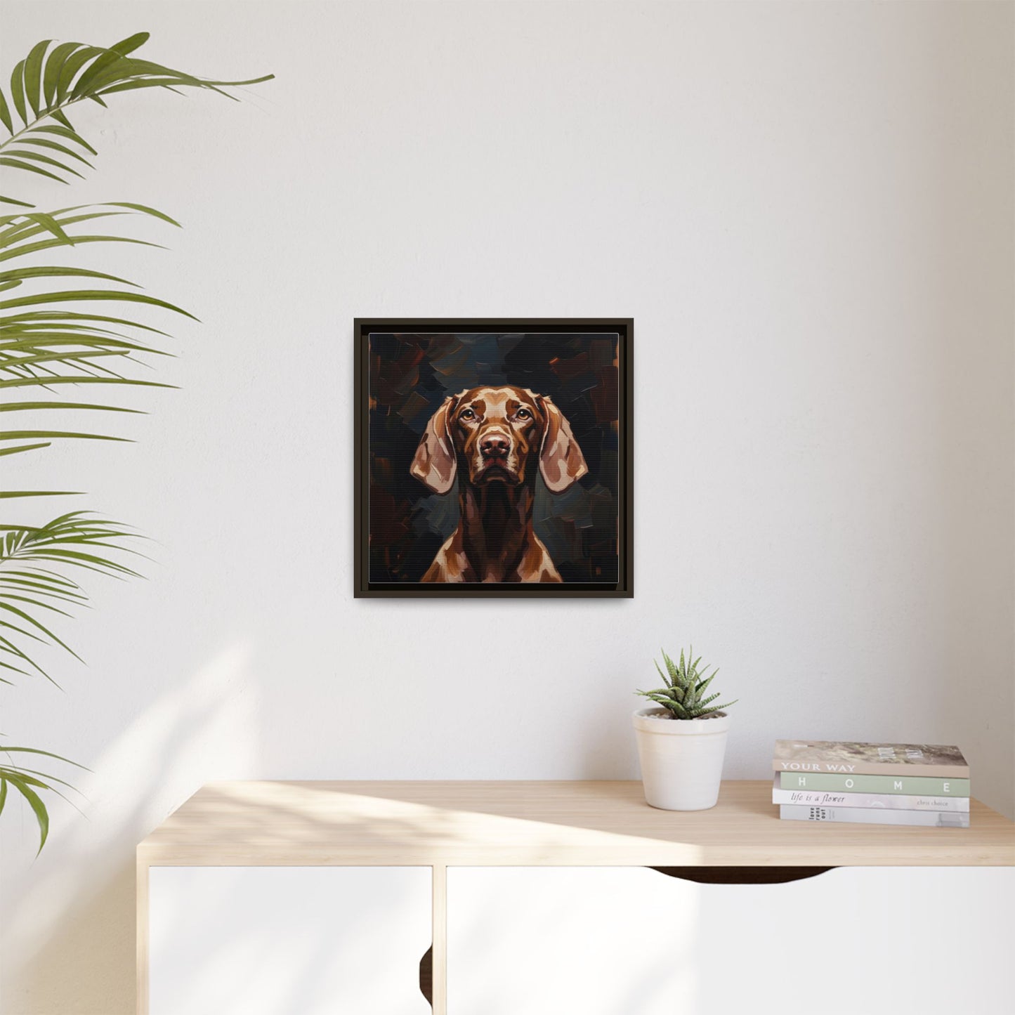 Framed Matte Canvas Dog Portrait – Brown Vizsla Wall Art