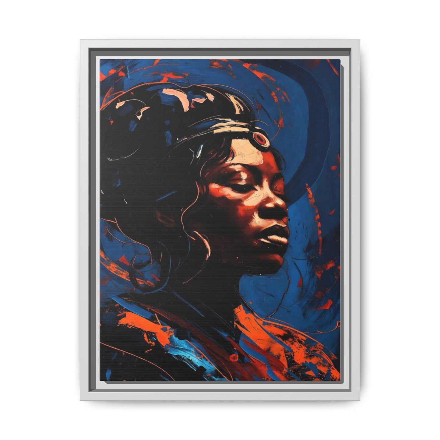 Framed Matte Canvas Art - Vibrant Portrait of a Black Woman (Multi-Color)