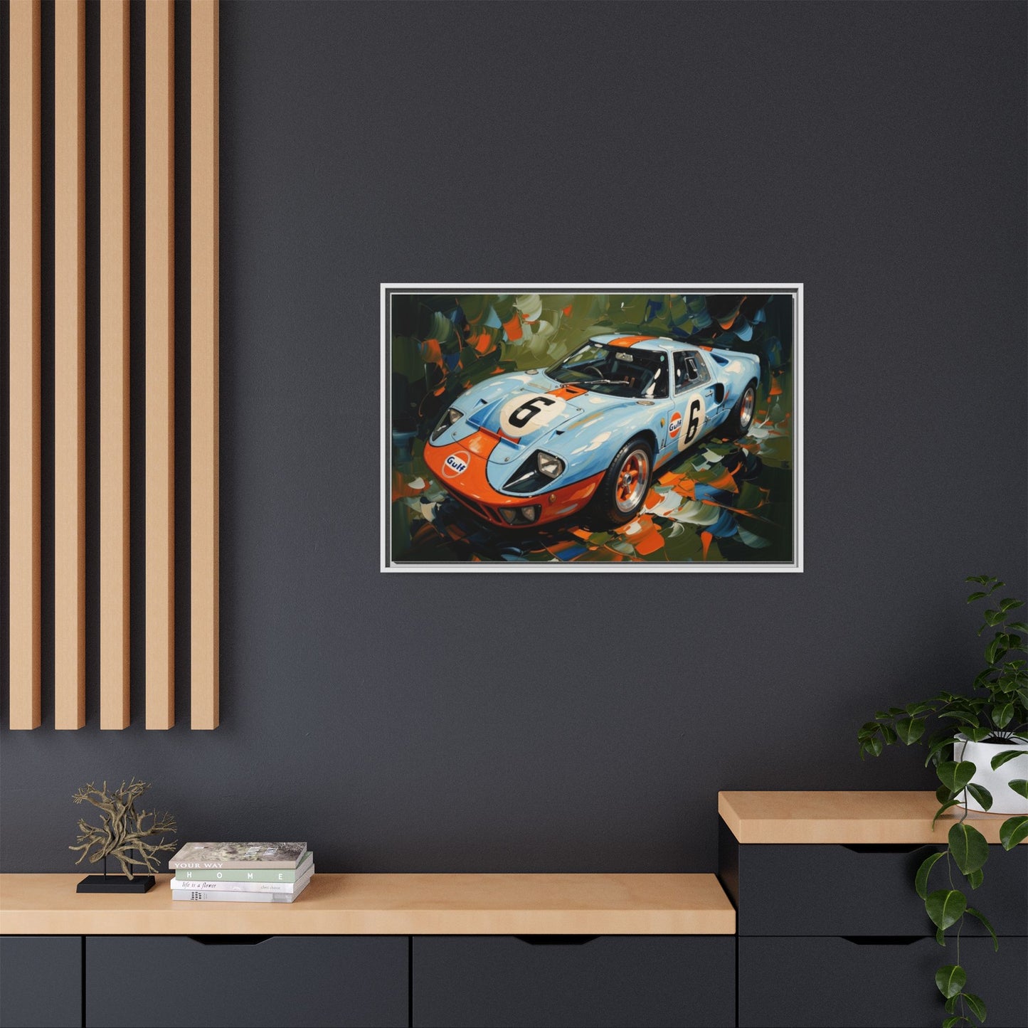 Gulf Racing GT40 Matte Framed Canvas — Vintage Sports Car Wall Art
