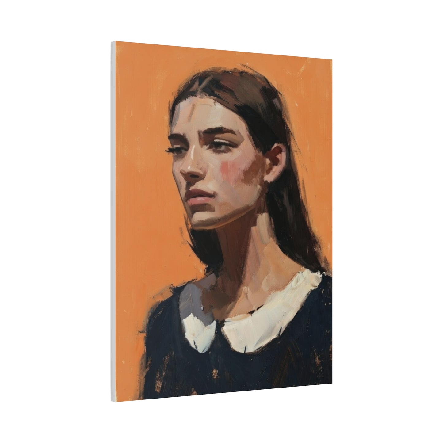 Portrait Canvas Print — Moody Female Figure in Warm Orange