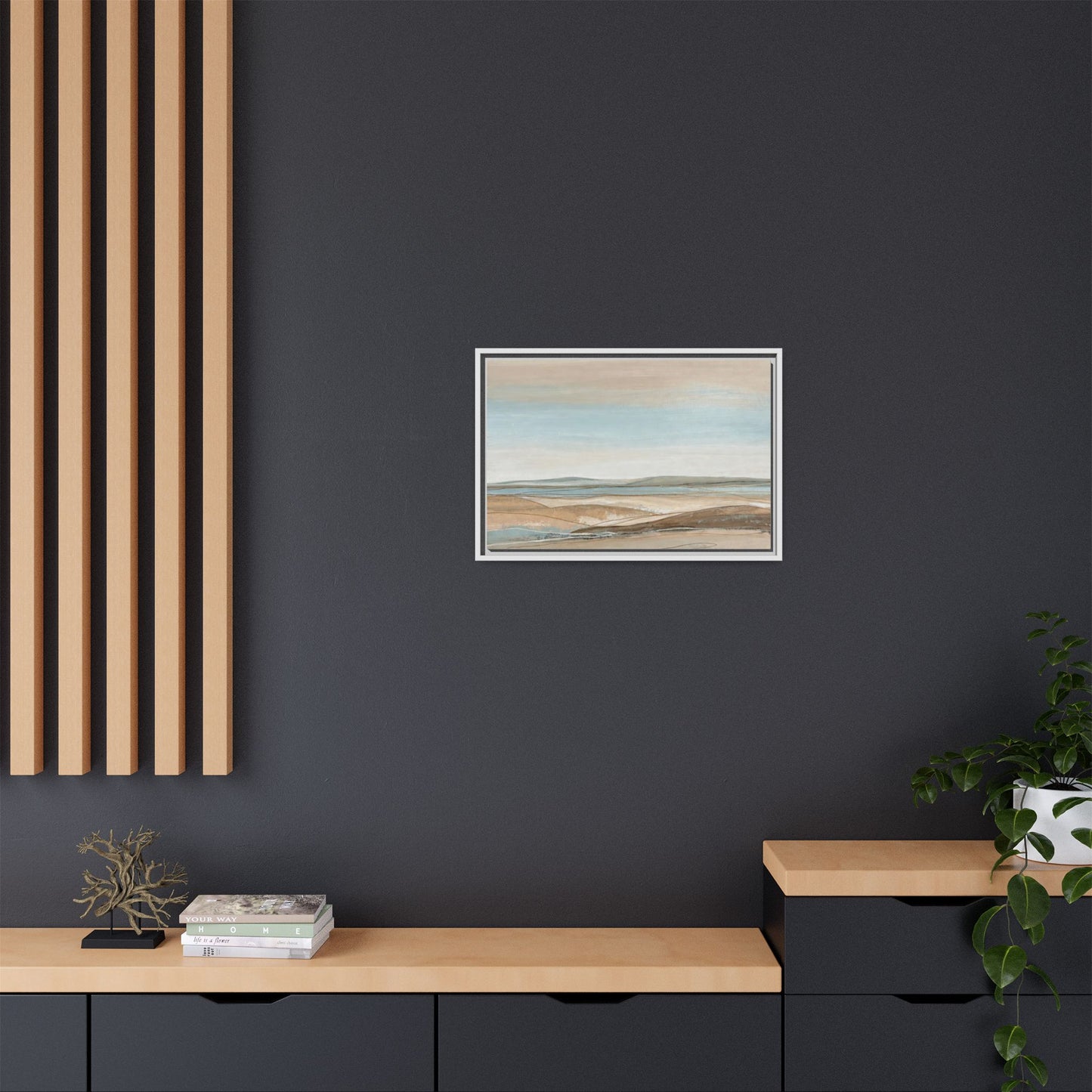 Framed Abstract Landscape Matte Canvas — Serene Coastal Horizon Wall Art