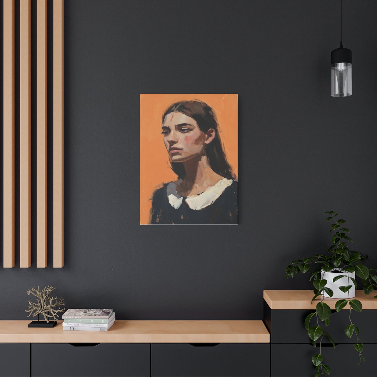 Portrait Canvas Print — Moody Female Figure in Warm Orange