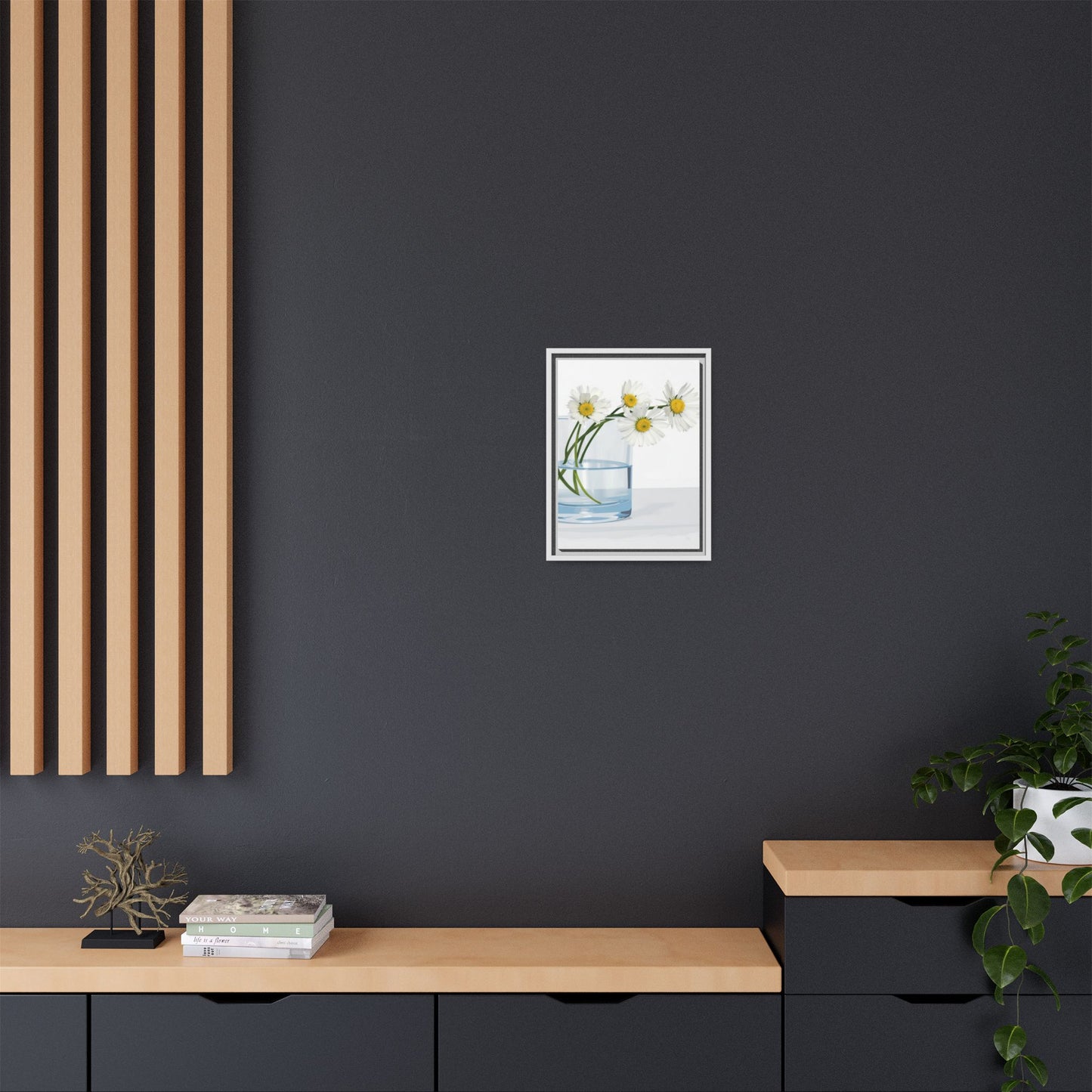 Framed Daisy Canvas Print — Minimal Botanical Wall Art