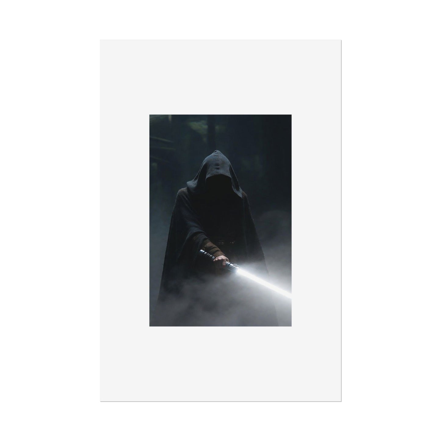 Dark Hooded Warrior Lightsaber Poster — Rolled Sci‑Fi Wall Art