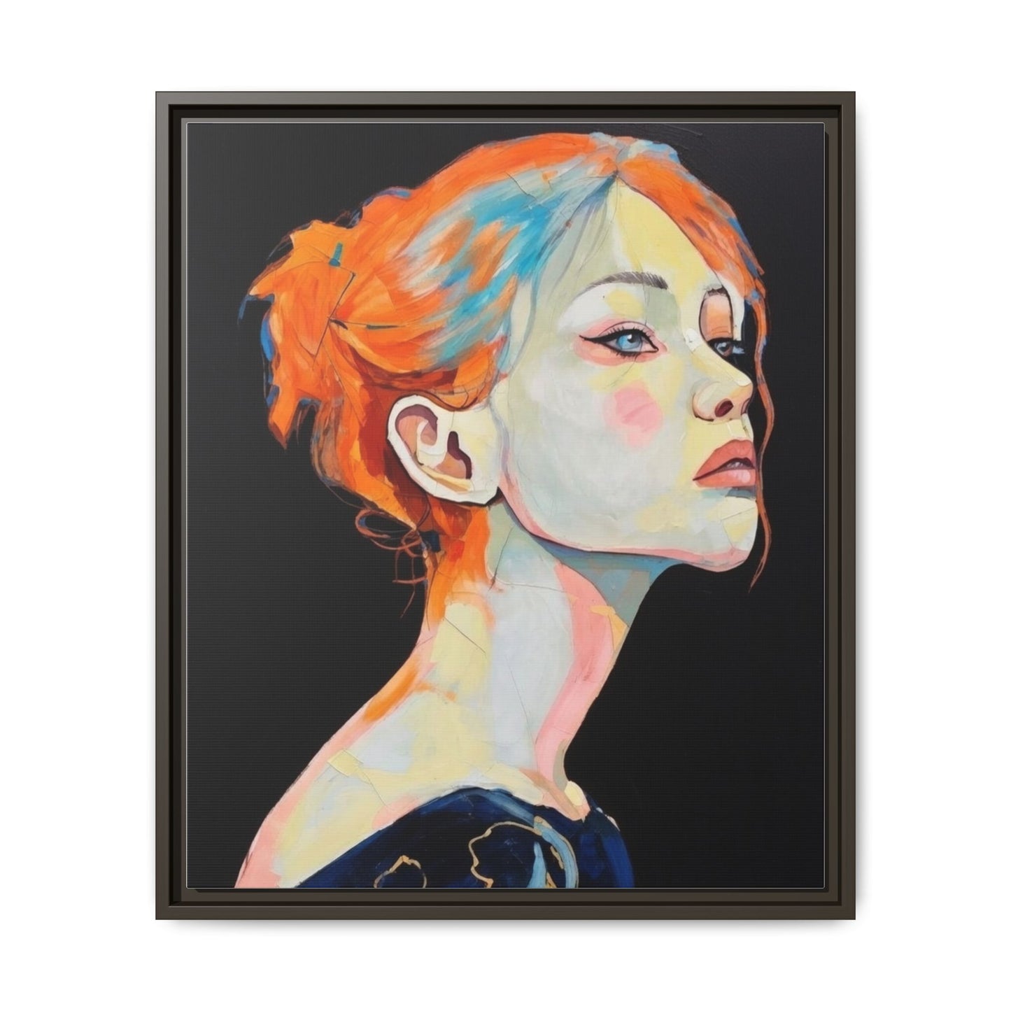 Framed Matte Canvas Portrait — Vibrant Multi‑Color Woman Wall Art