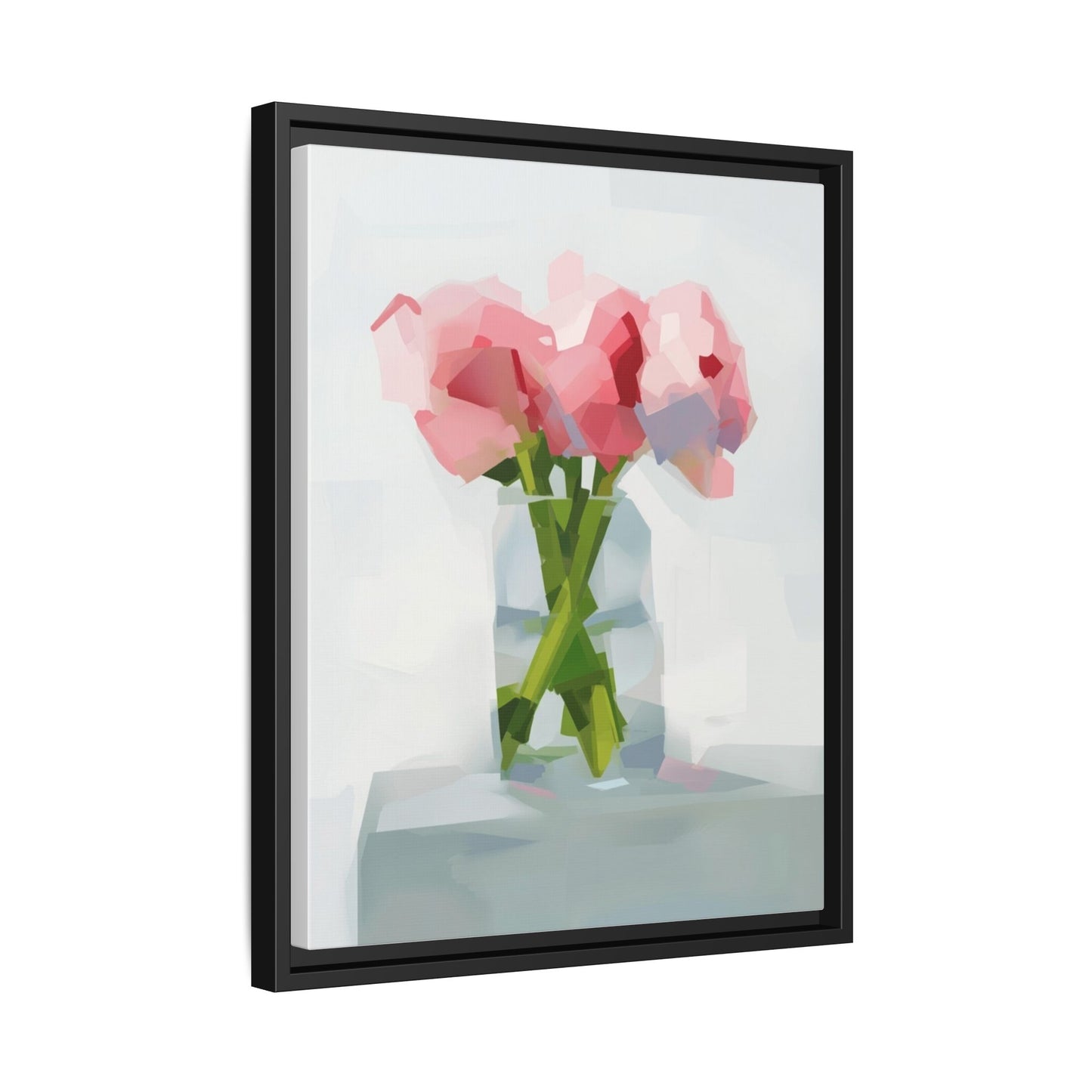 Framed Floral Canvas Art — Pink Peonies in Vase (Matte)