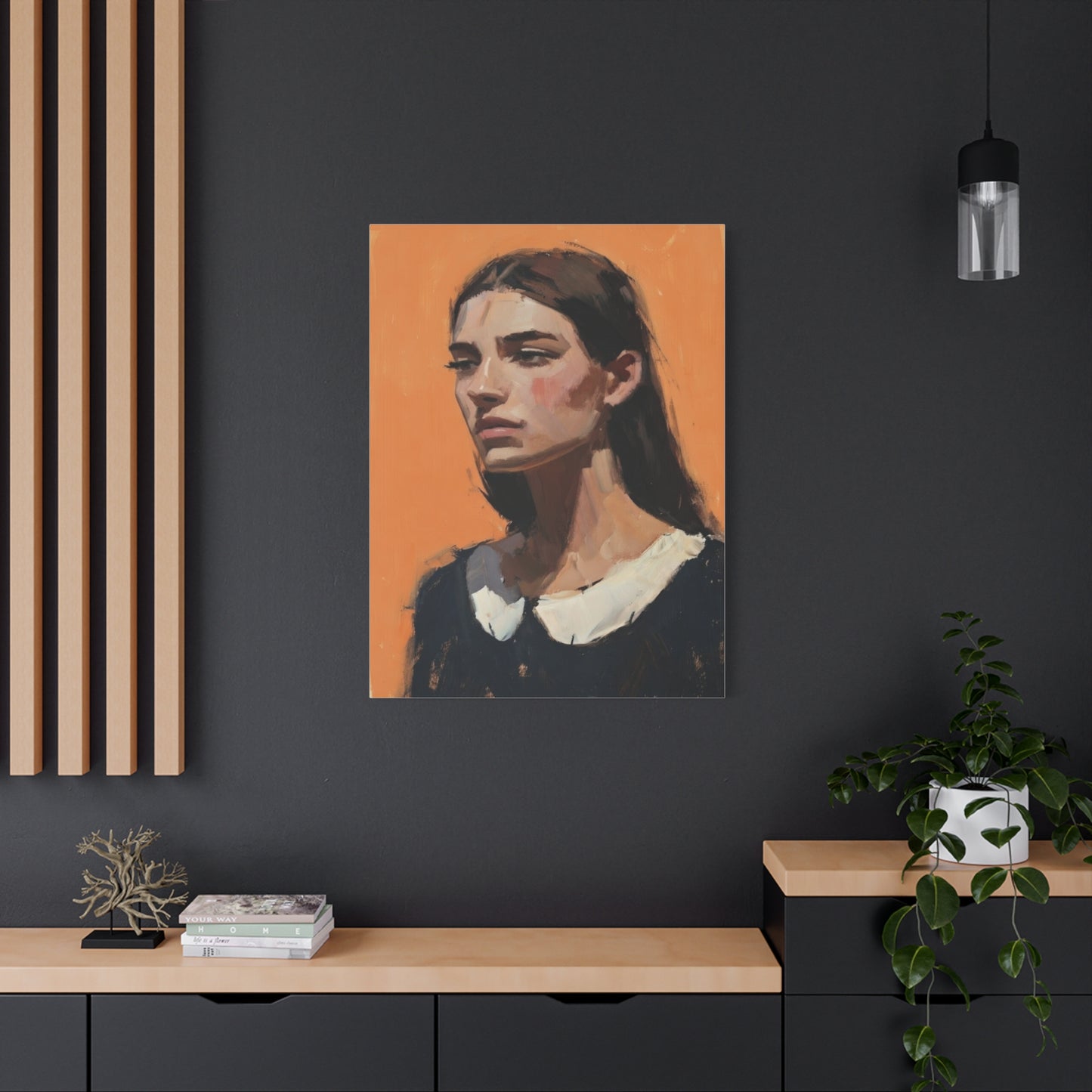 Portrait Canvas Print — Moody Female Figure in Warm Orange