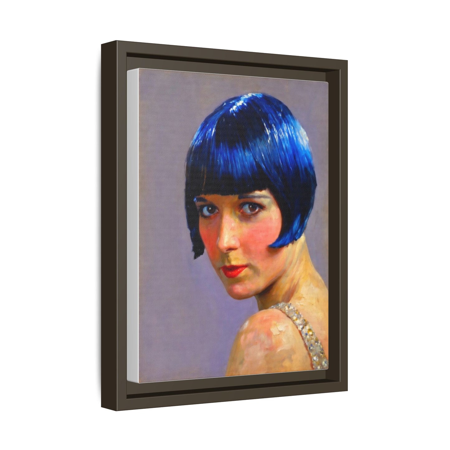 Framed Matte Canvas Art Print — Vintage Portrait with Blue Bob