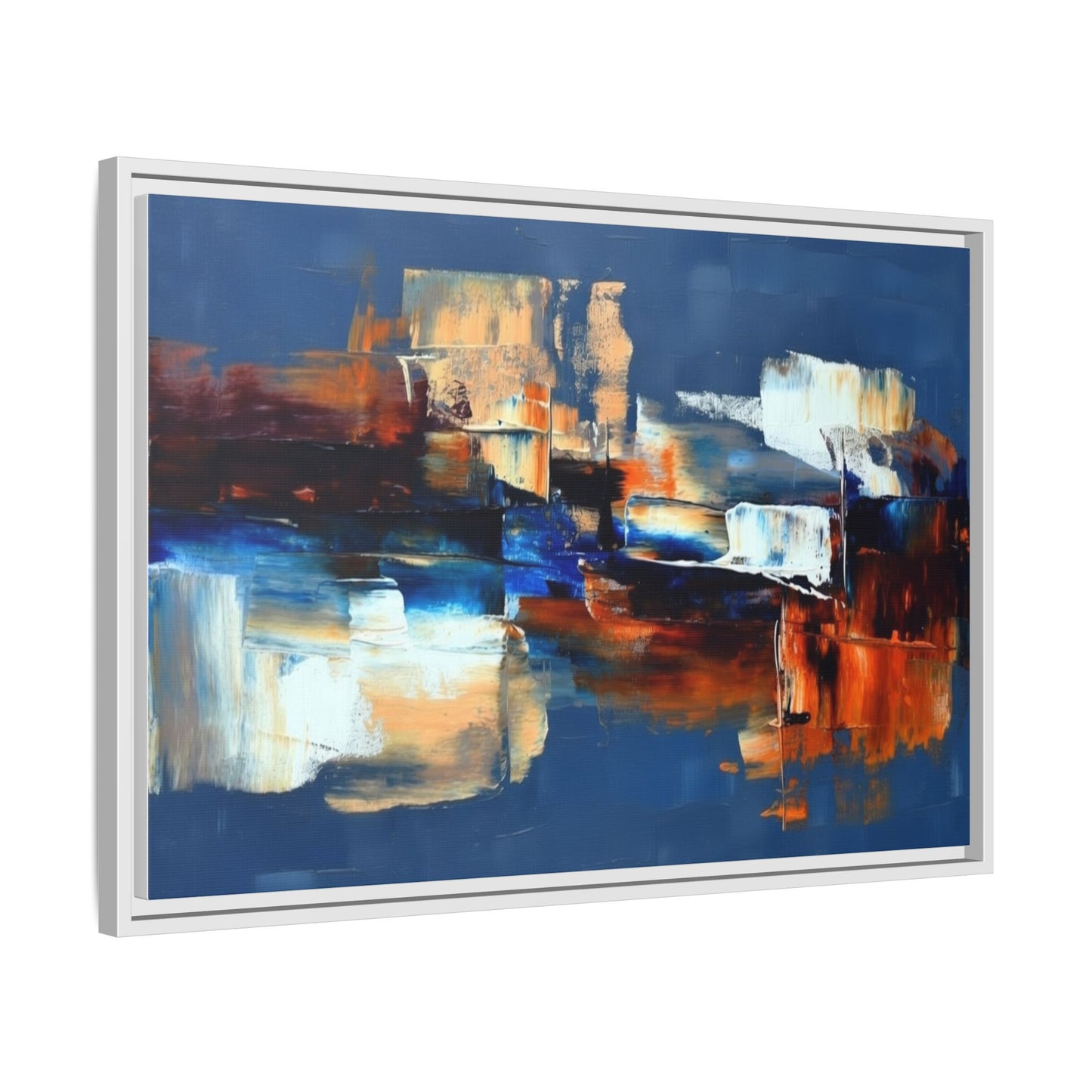 Abstract Blue & Rust Framed Canvas Art — Modern Matte Wall Painting