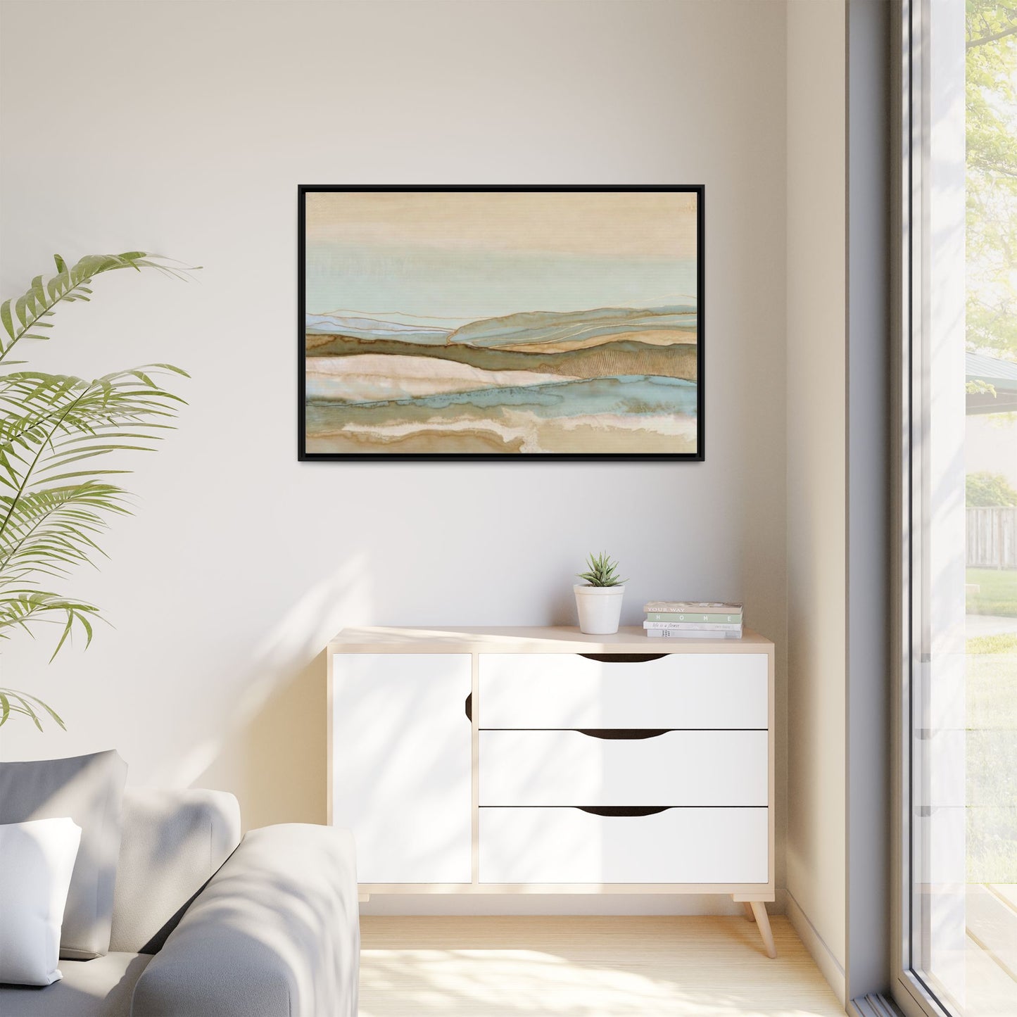 Framed Matte Canvas Coastal Abstract Landscape Wall Art