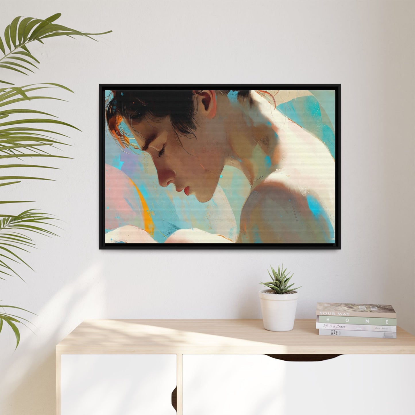 Framed Matte Canvas Print — Dreamy Portrait Art (Multi‑Color)