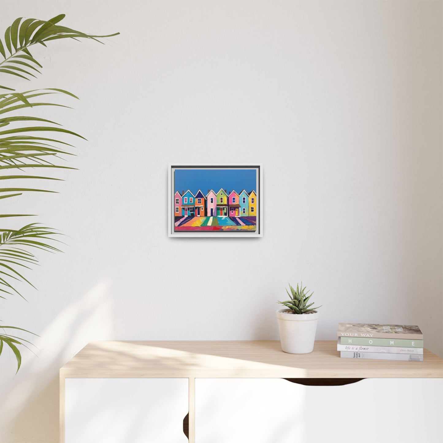 Colorful Beach Houses Matte Canvas Framed Wall Art
