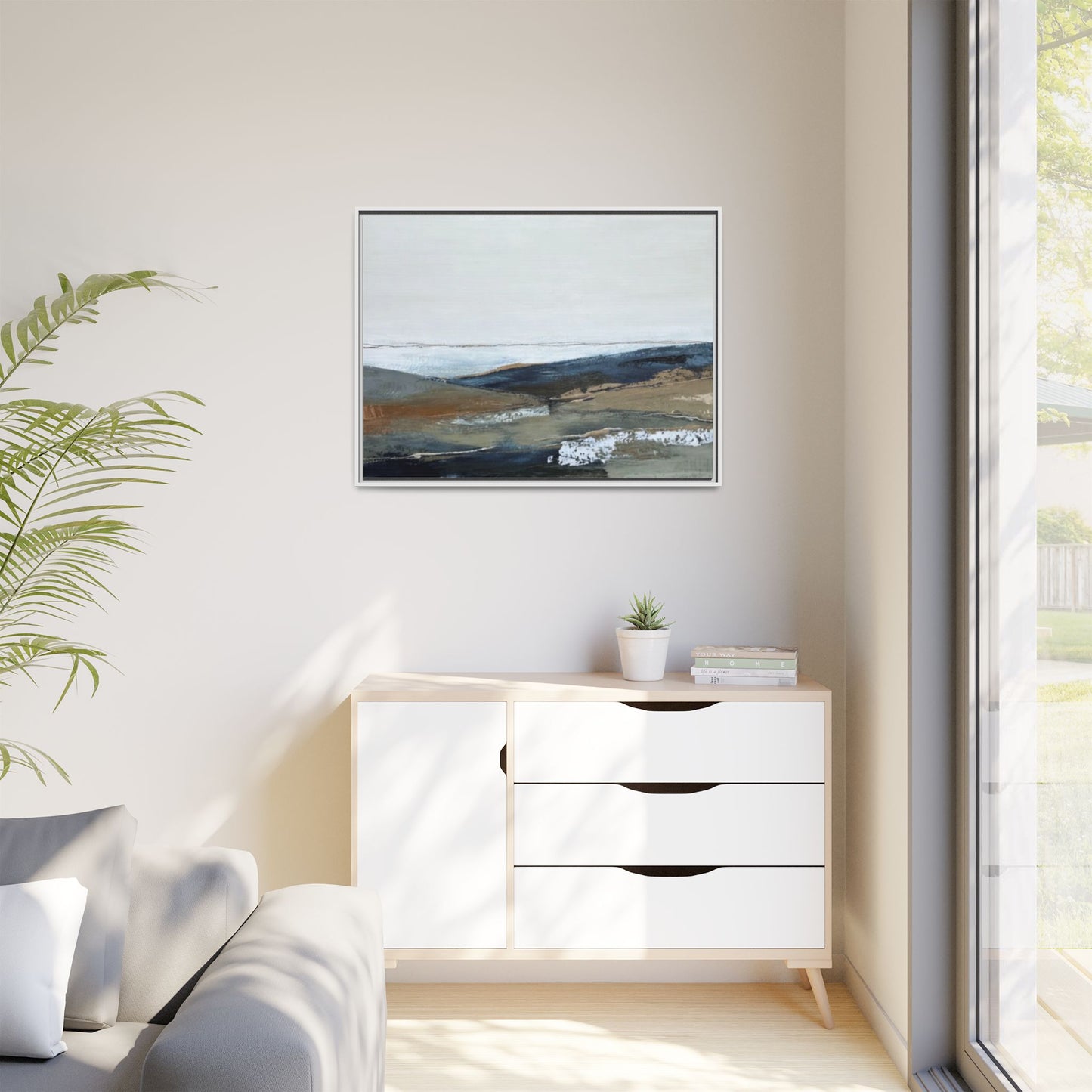 Framed Matte Canvas Wall Art — Serene Coastal Abstract Landscape