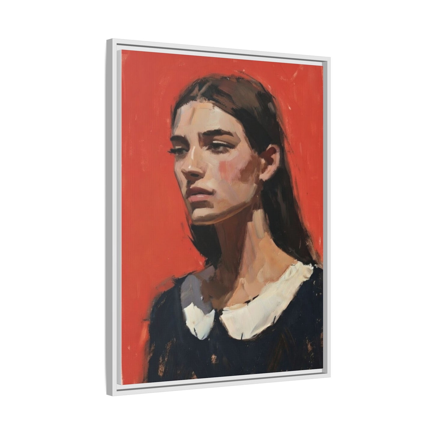 Framed Matte Canvas Portrait Print — Moody Red Figurative Art