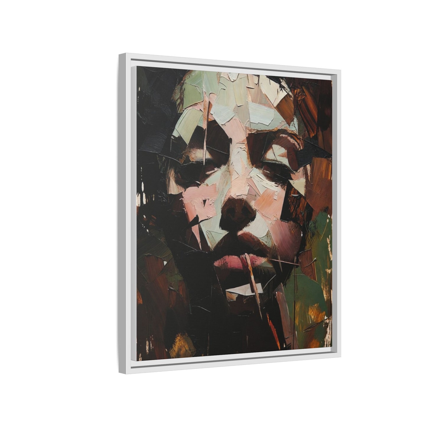 Matte Framed Canvas Art — Abstract Female Portrait, Moody Multicolor