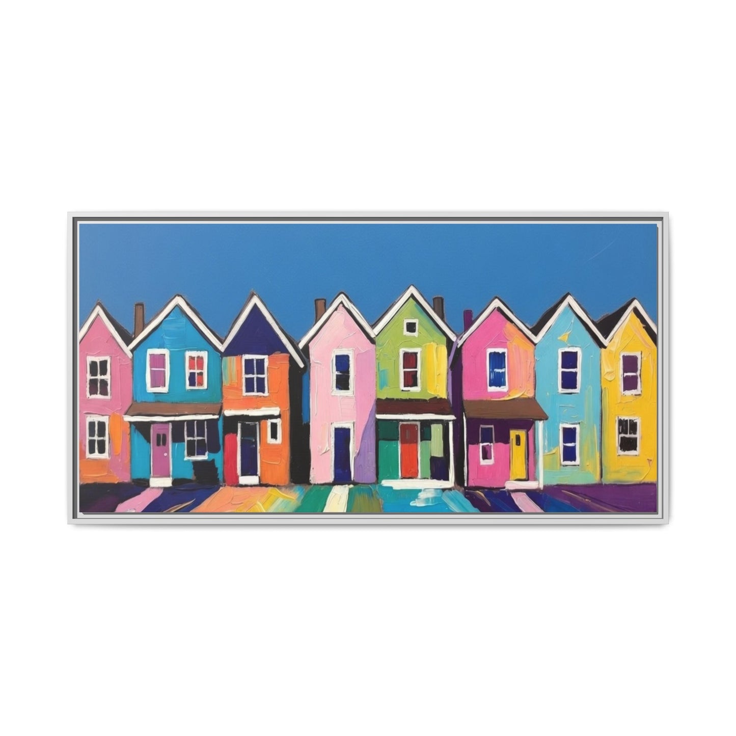 Colorful Beach Houses Matte Canvas Framed Wall Art