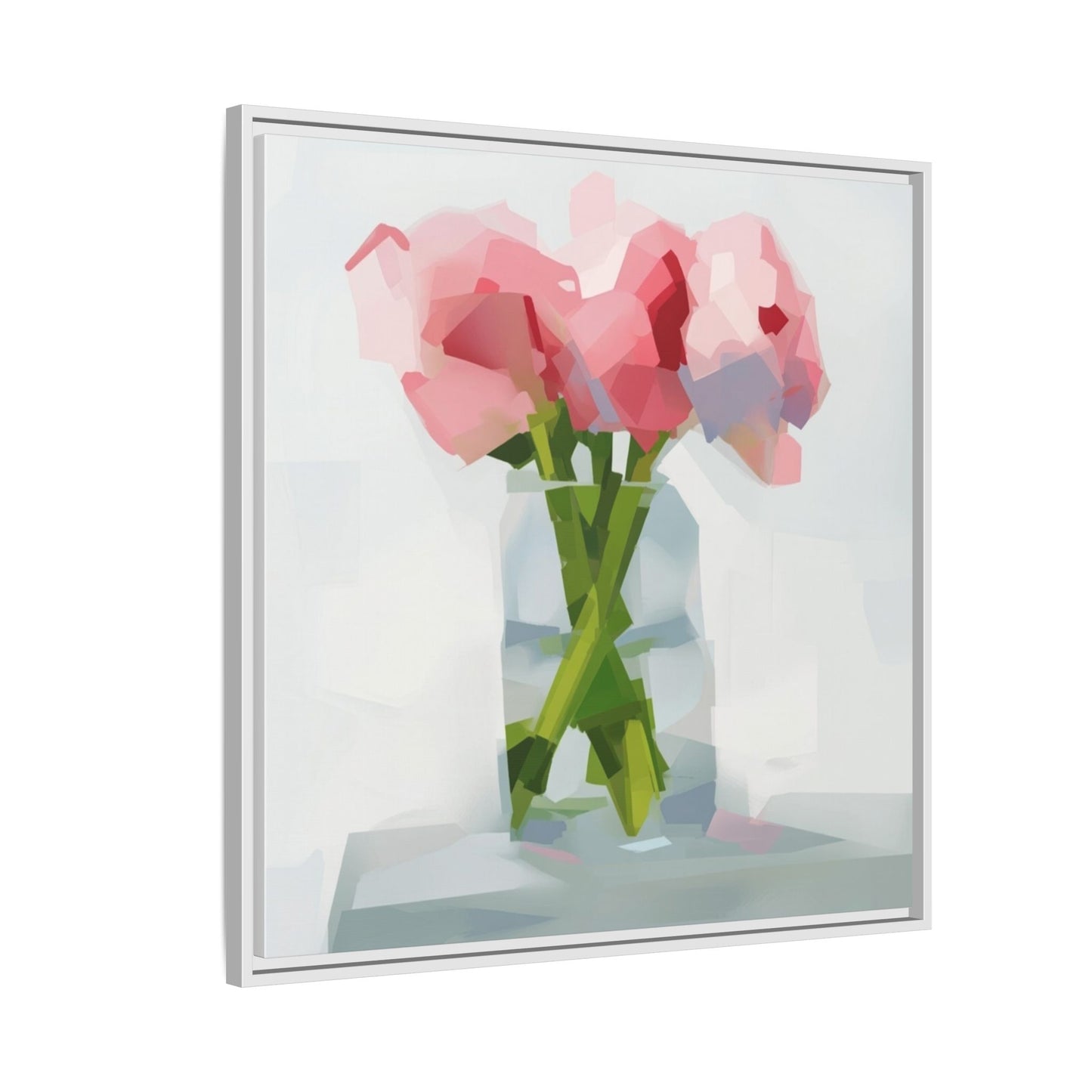 Framed Floral Canvas Art — Pink Peonies in Vase (Matte)