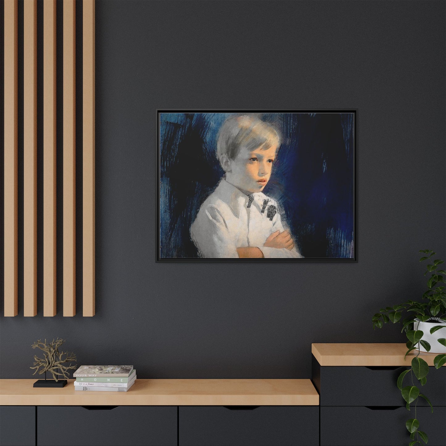 Painting of boy by Unknown Artist Framed Matte Canvas Wall Art Print