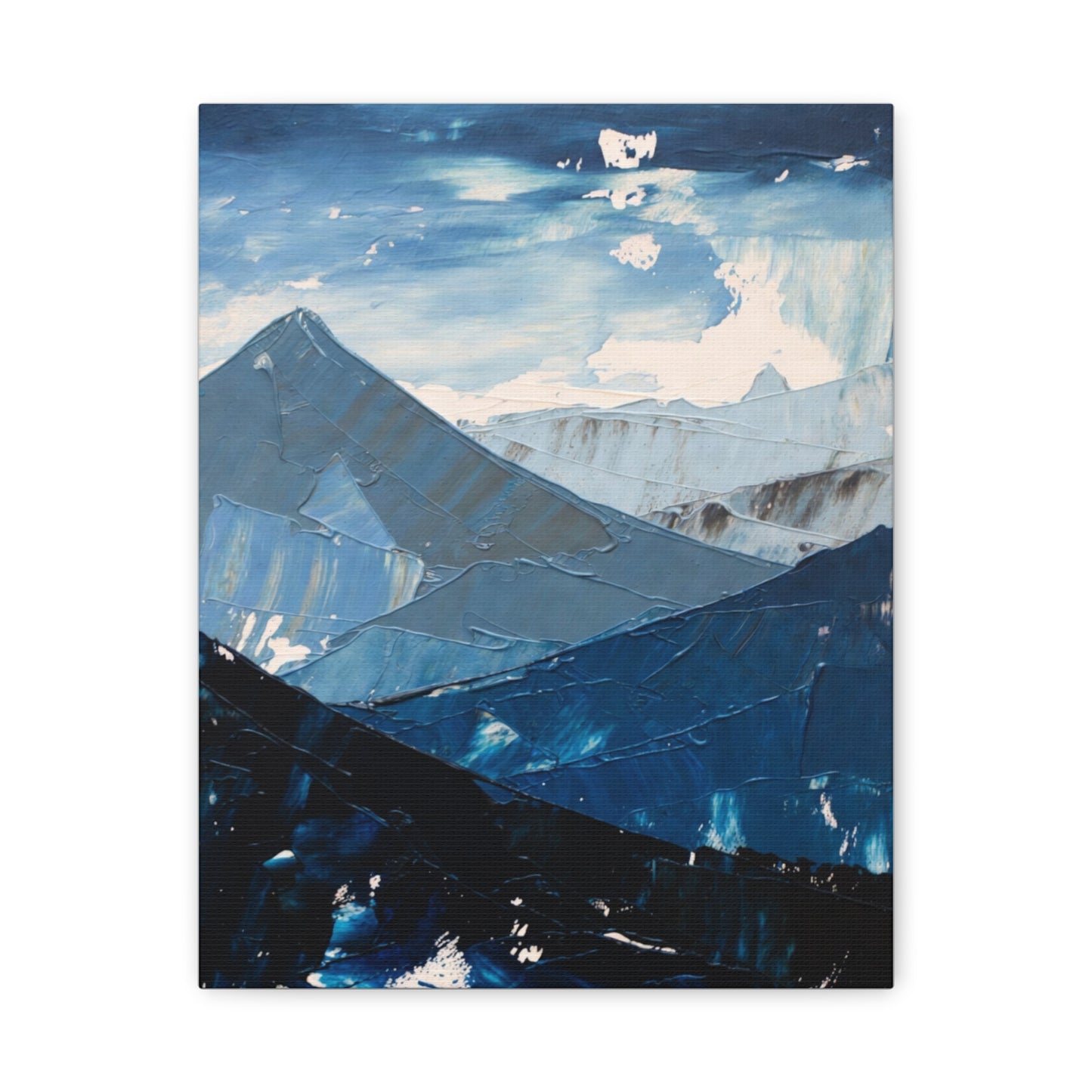 Blue Mountain Abstract Canvas Wall Art – Stretched Matte Mountain Landscape