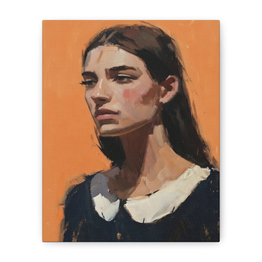 Portrait Canvas Print — Moody Female Figure in Warm Orange