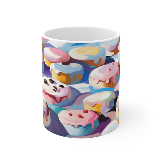 Donut Delight Ceramic Mug — Colorful Iced Donuts Pattern 11oz