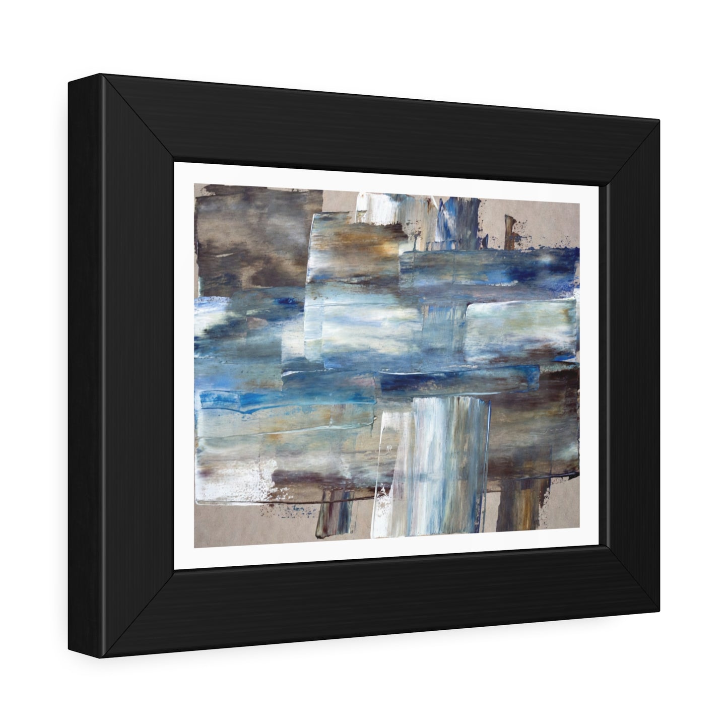 Abstract Blue Horizon Framed Paper Poster — Modern Coastal Wall Art