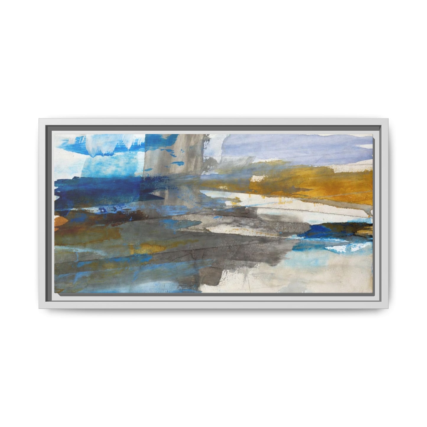Abstract Blue & Gold Framed Canvas Art — Matte Multi-Color Wall Print
