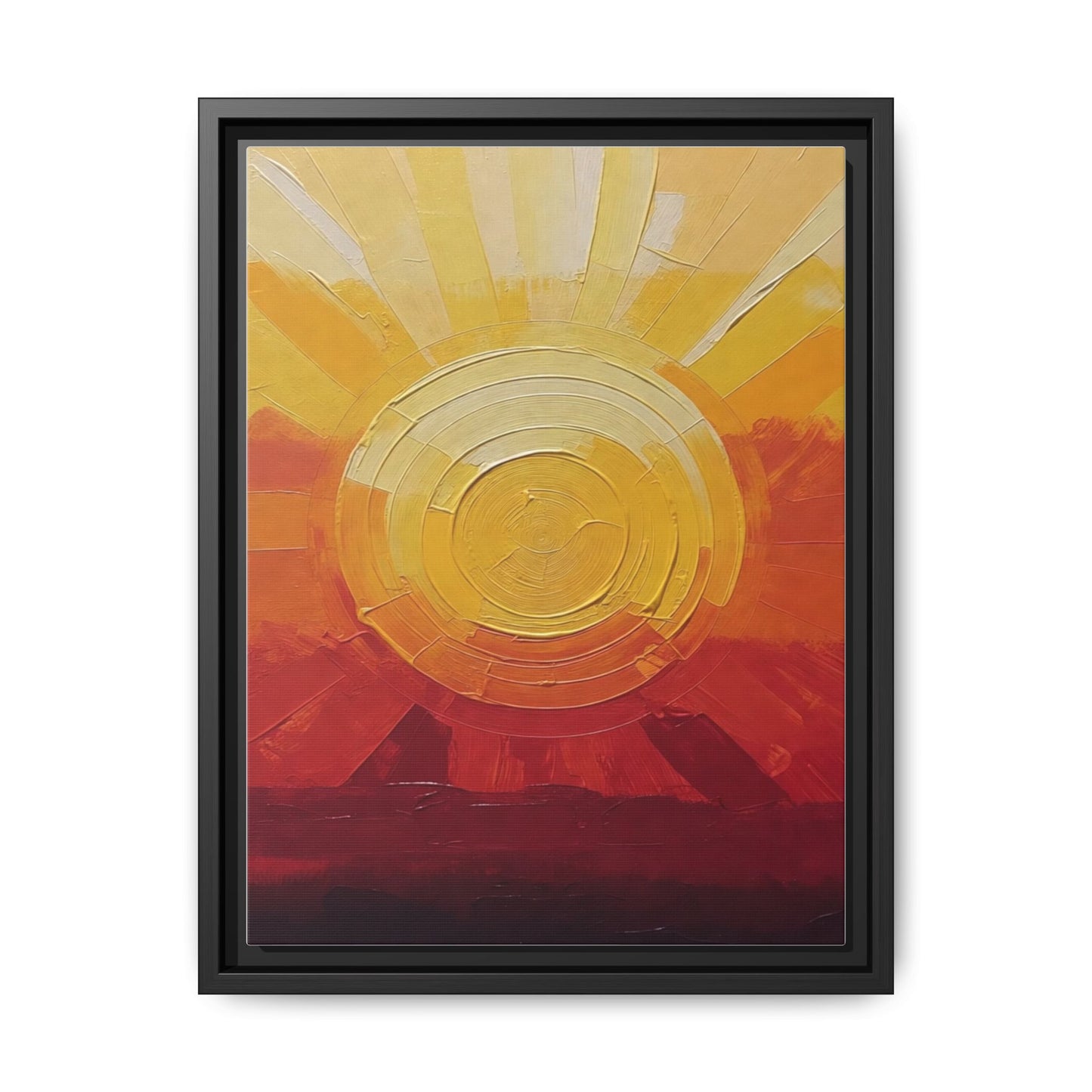 Sunburst Abstract Framed Canvas Art — Matte Multi‑Color Wall Print