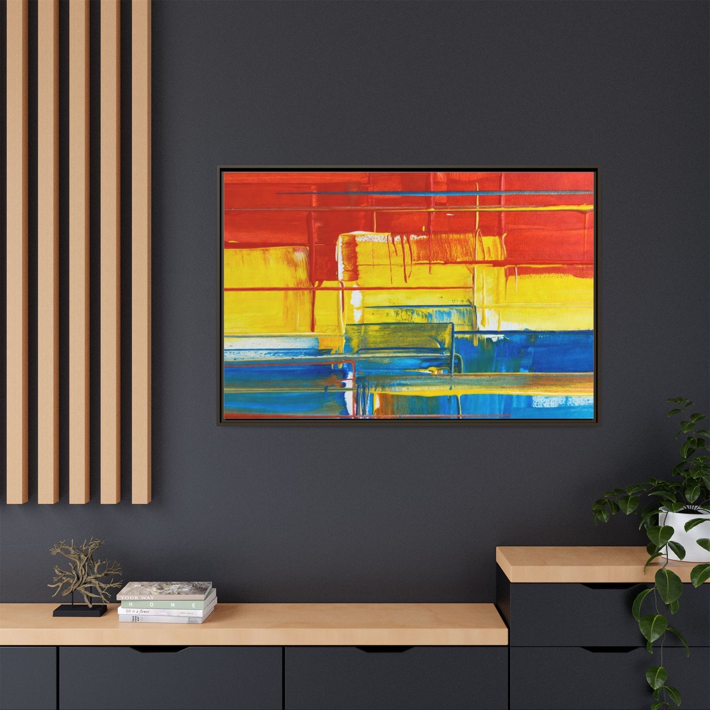 Abstract Multi-Color Framed Canvas Art — Modern Geometric Wall Decor