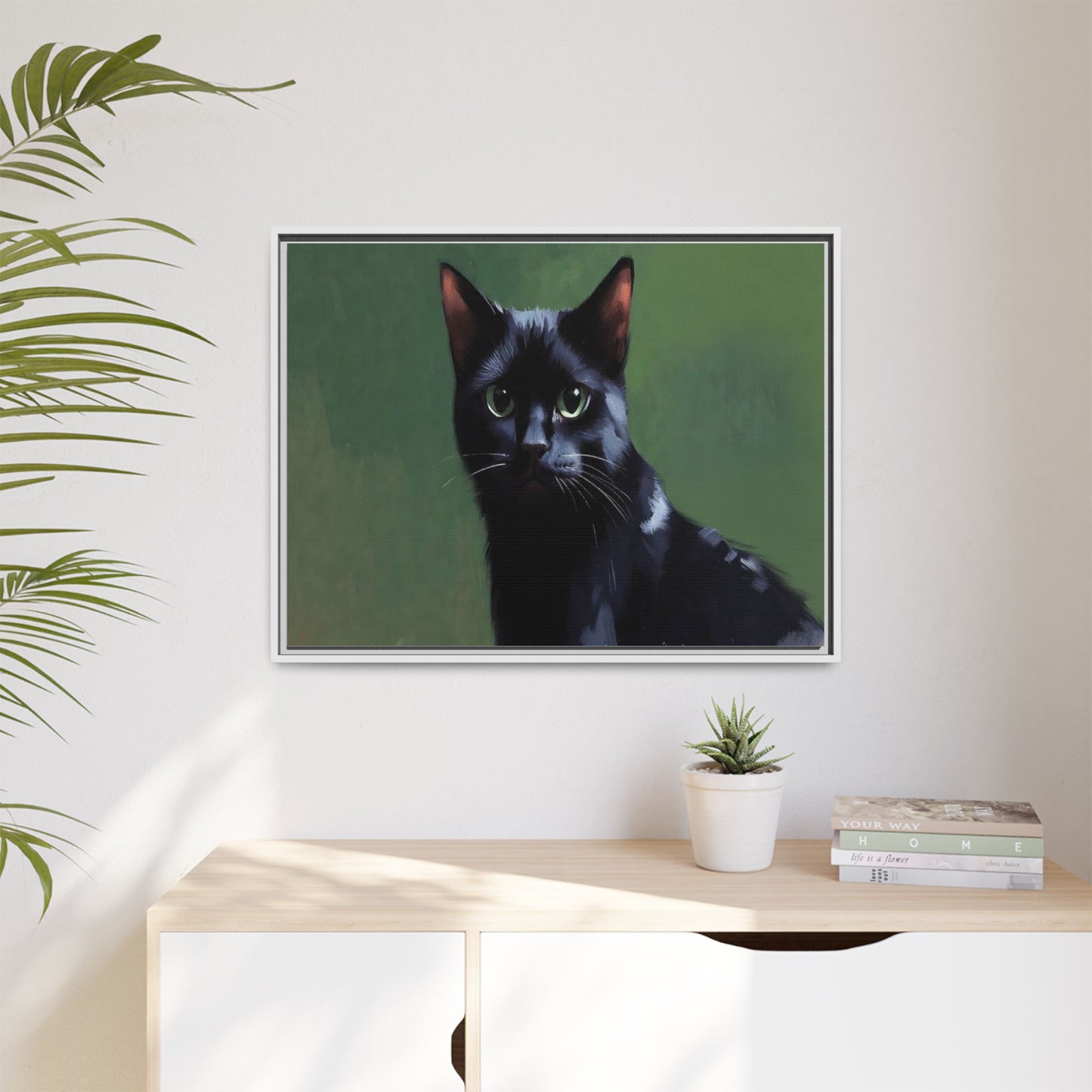 Framed Black Cat Portrait Canvas — Matte Multi-Color Wall Art