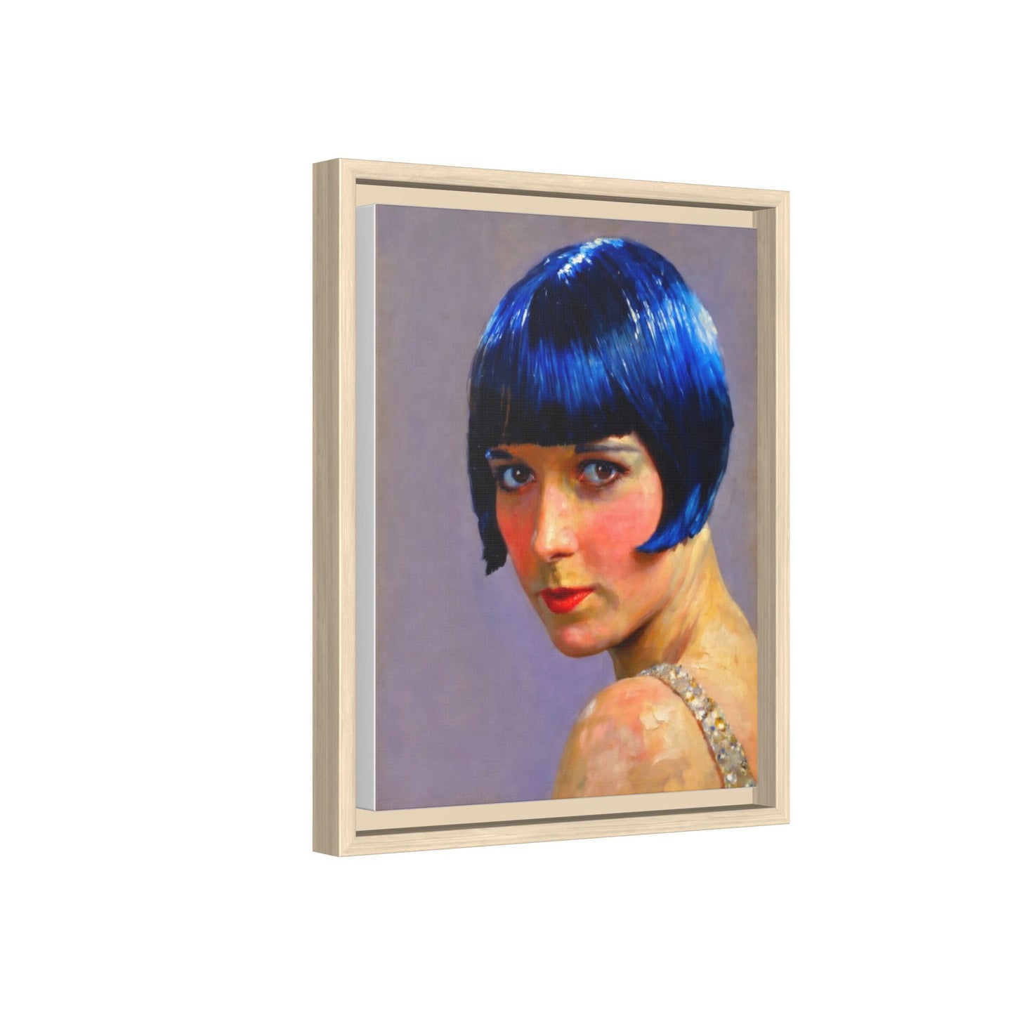 Framed Matte Canvas Art Print — Vintage Portrait with Blue Bob