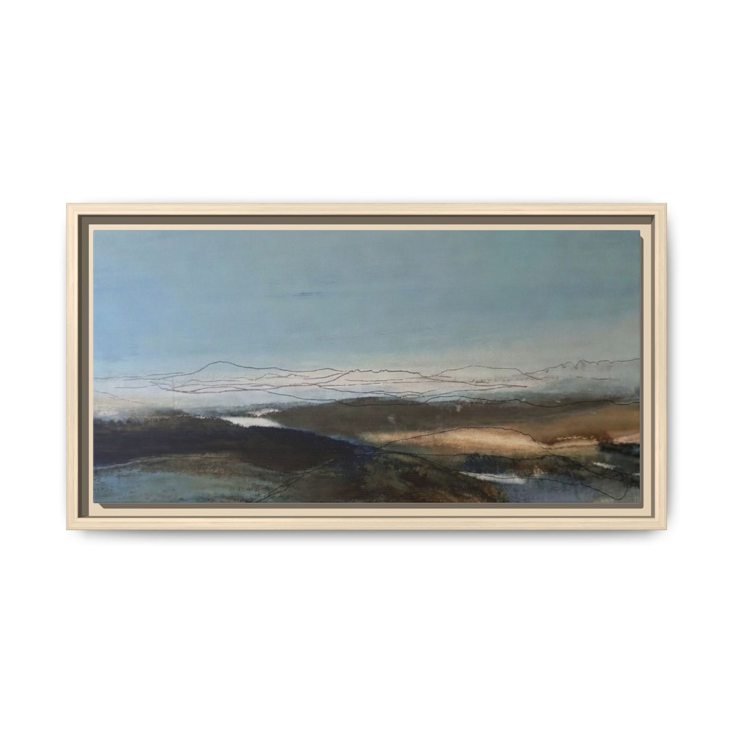 Framed Matte Canvas Wall Art — Serene Abstract Blue Landscape