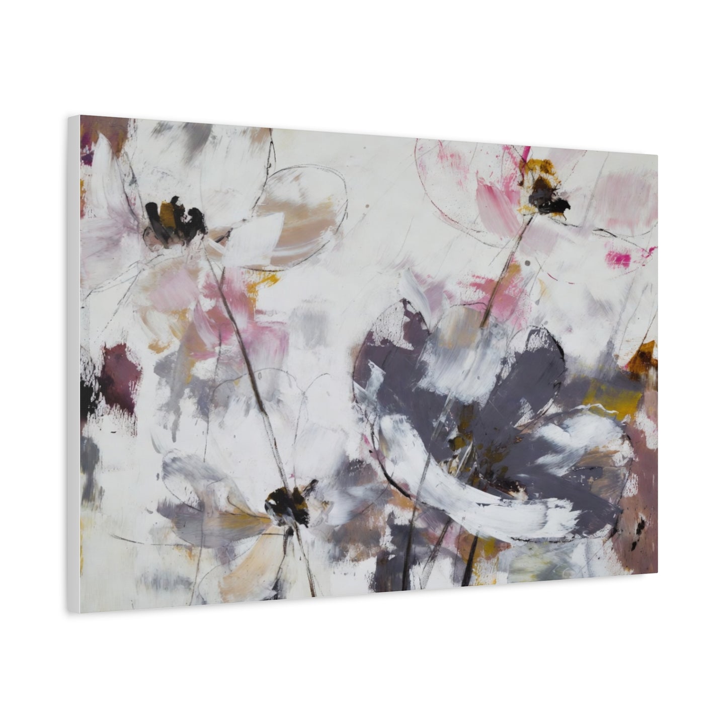 Abstract Floral Canvas Wall Art — Soft Neutral Blossoms Matte Stretched Canvas