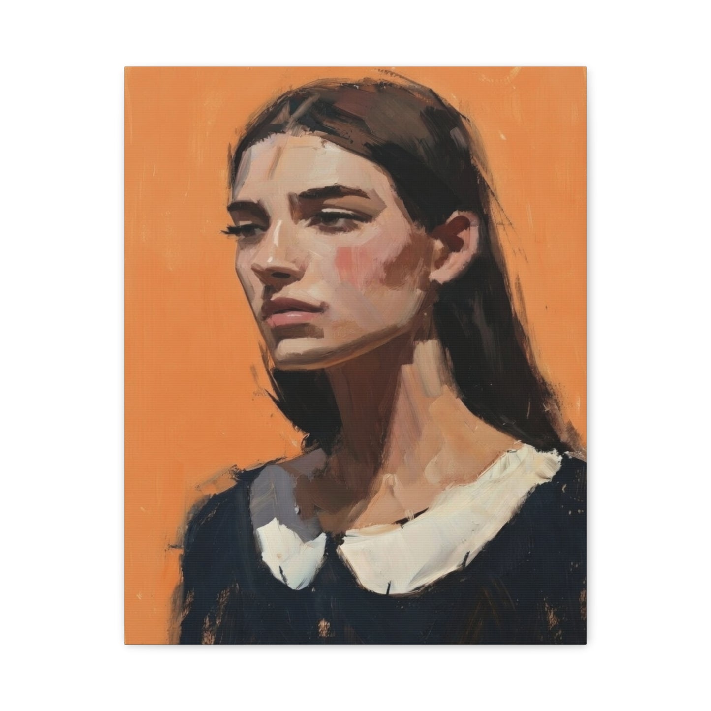 Portrait Canvas Print — Moody Female Figure in Warm Orange