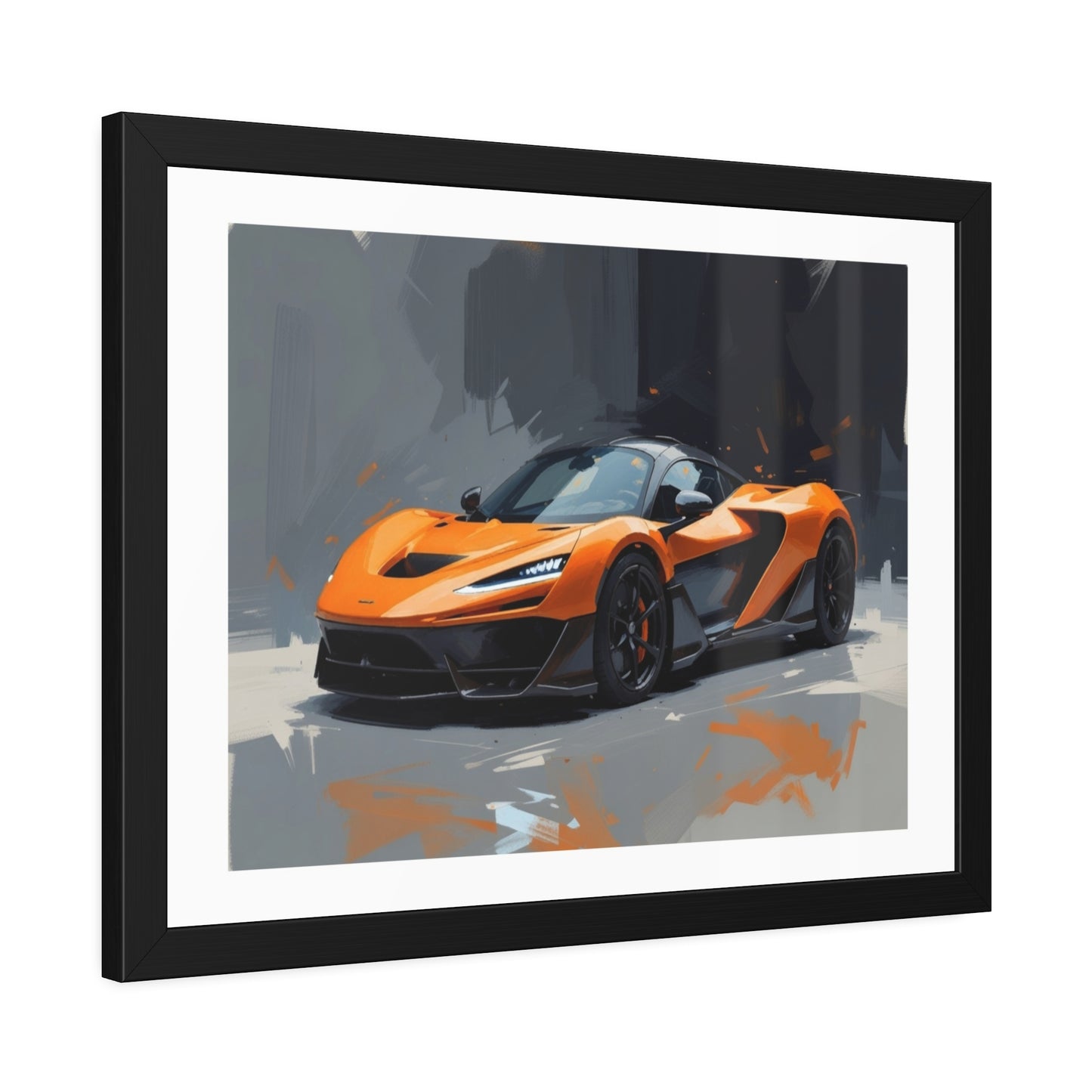 Framed Sports Car Poster — Orange Supercar Art Print