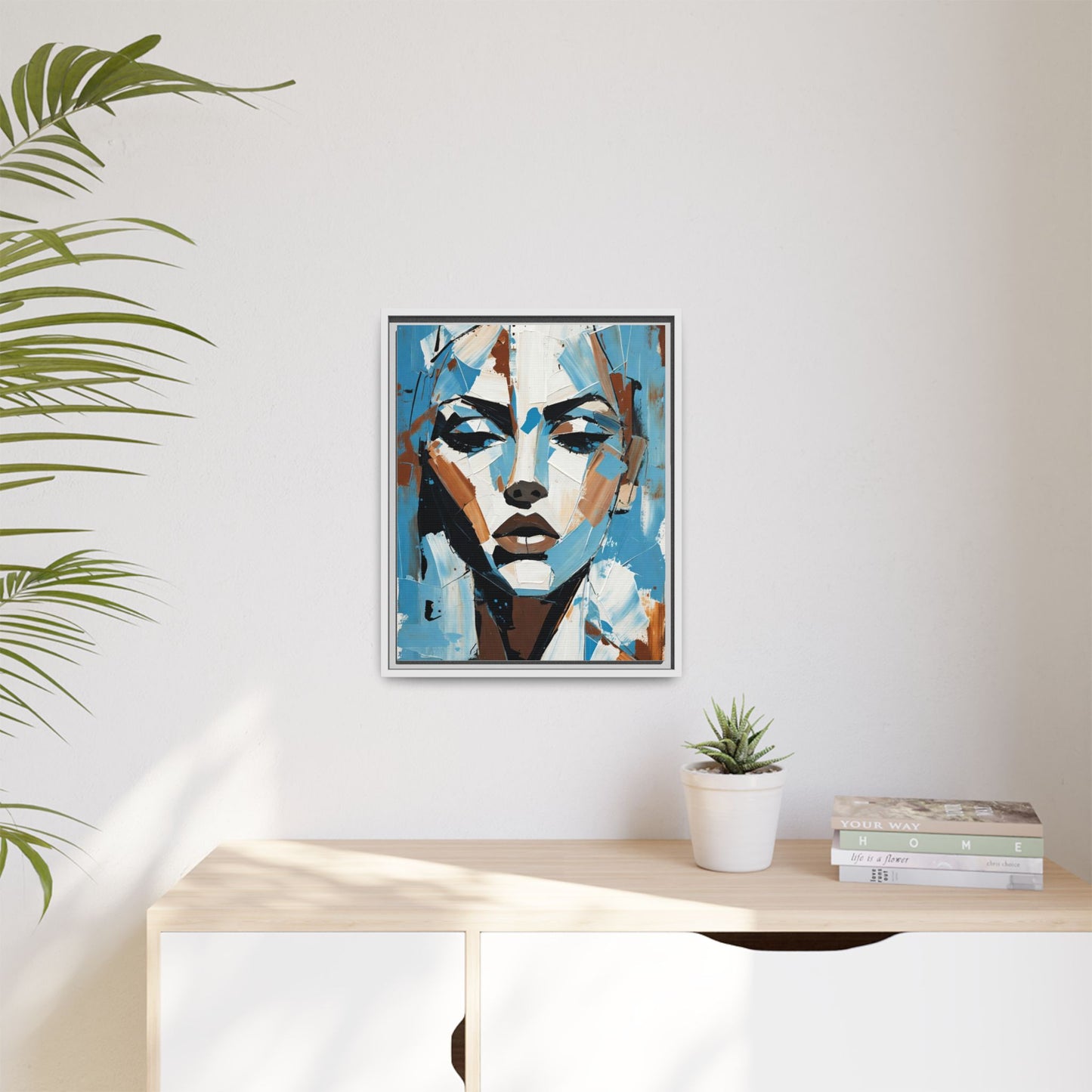 Abstract Blue Face Matte Canvas Wall Art — Framed Modern Portrait Print