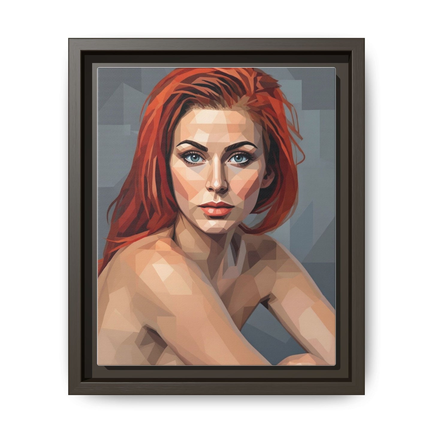 Framed Matte Canvas Portrait — Geometric Redhead Wall Art