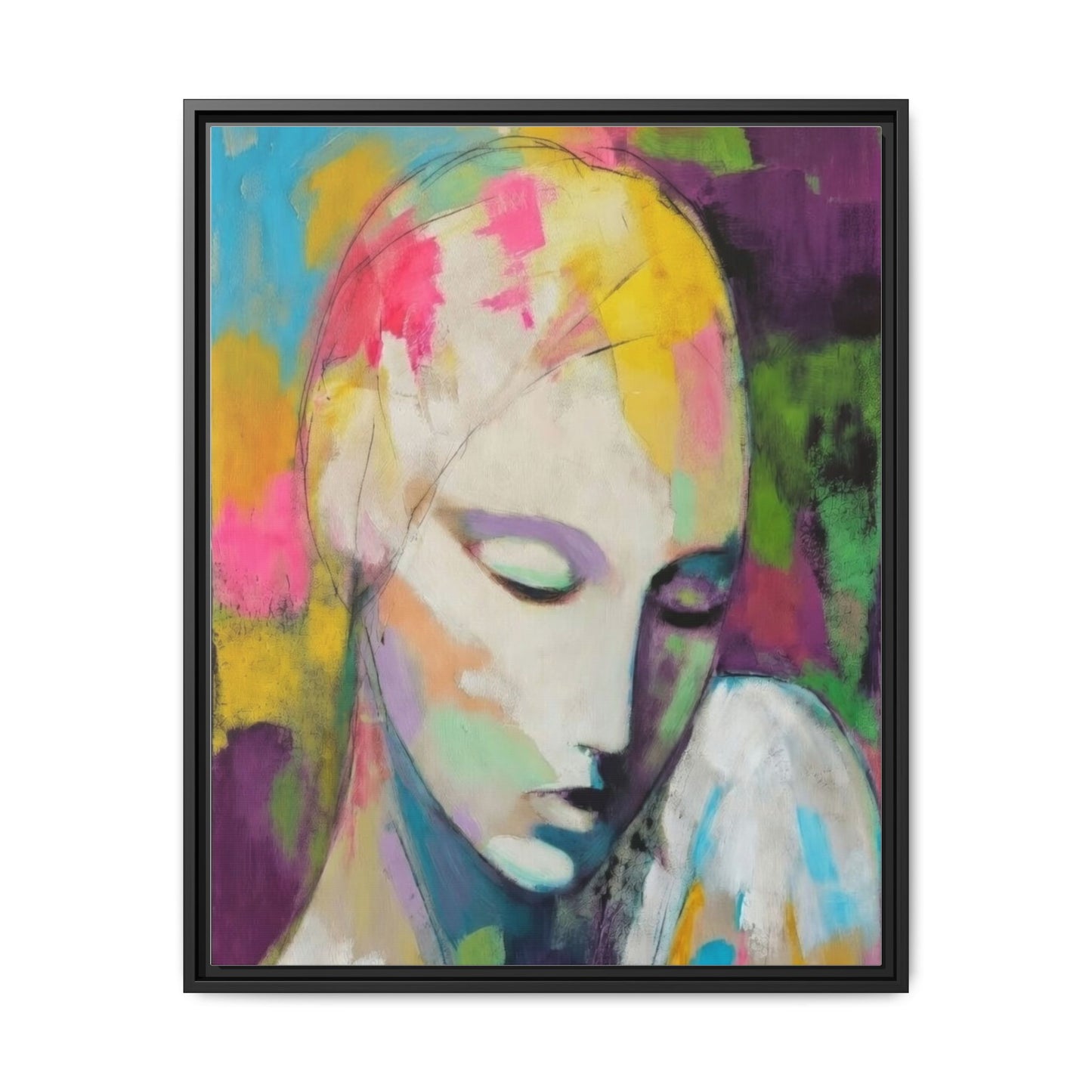 Framed Matte Canvas Art - Colorful Abstract Portrait
