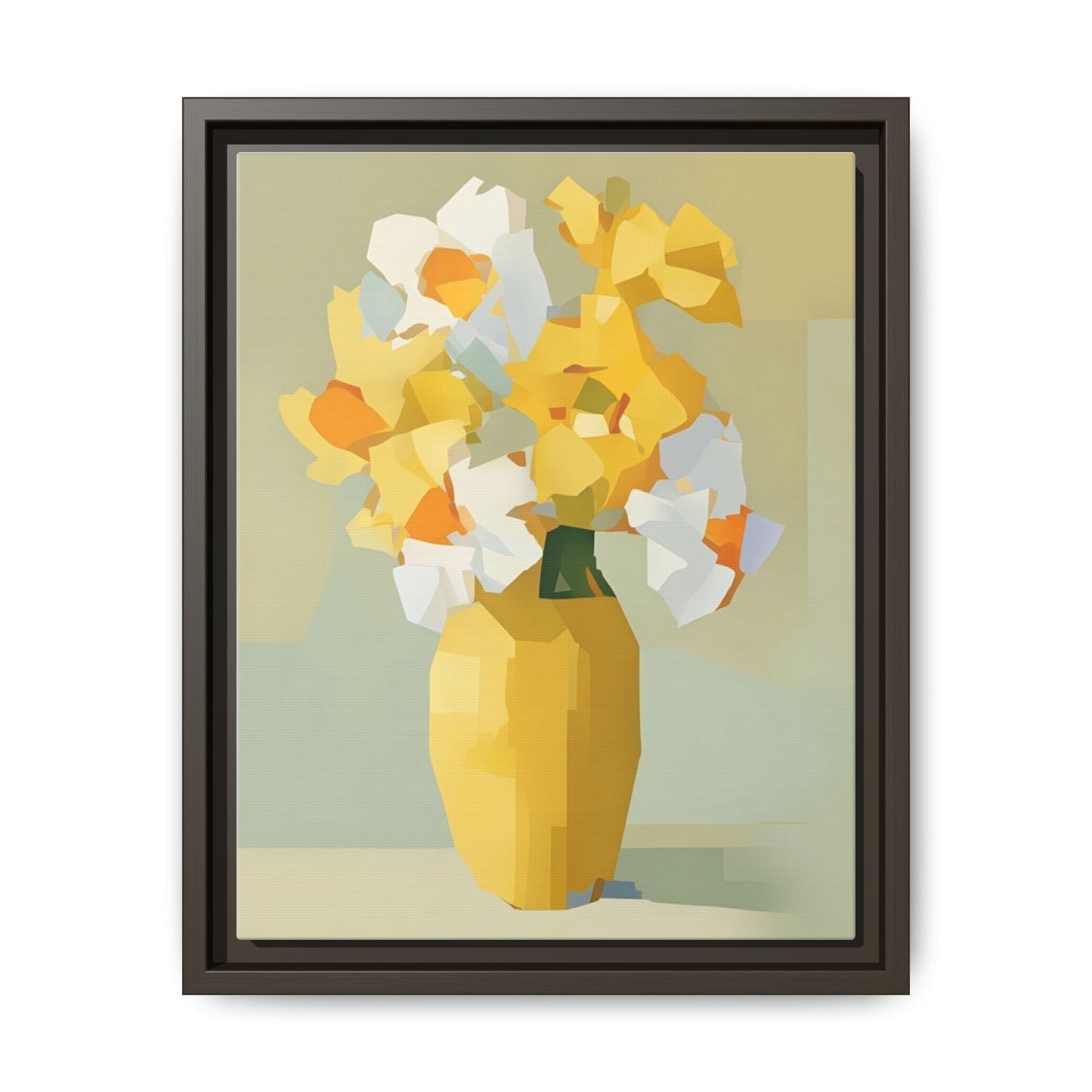 Framed Floral Canvas Print — Yellow Vase Bouquet Wall Art