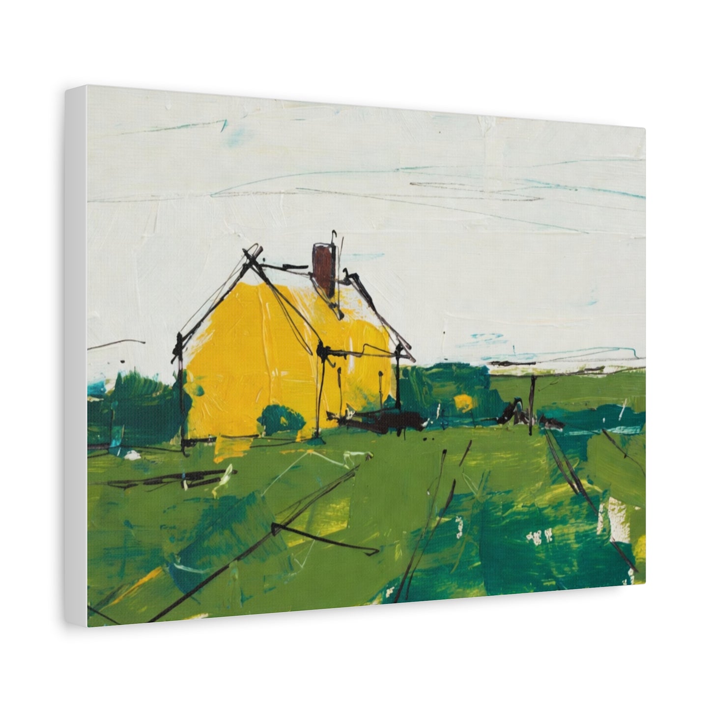 Yellow Cottage Landscape Canvas - Matte Stretched Wall Art